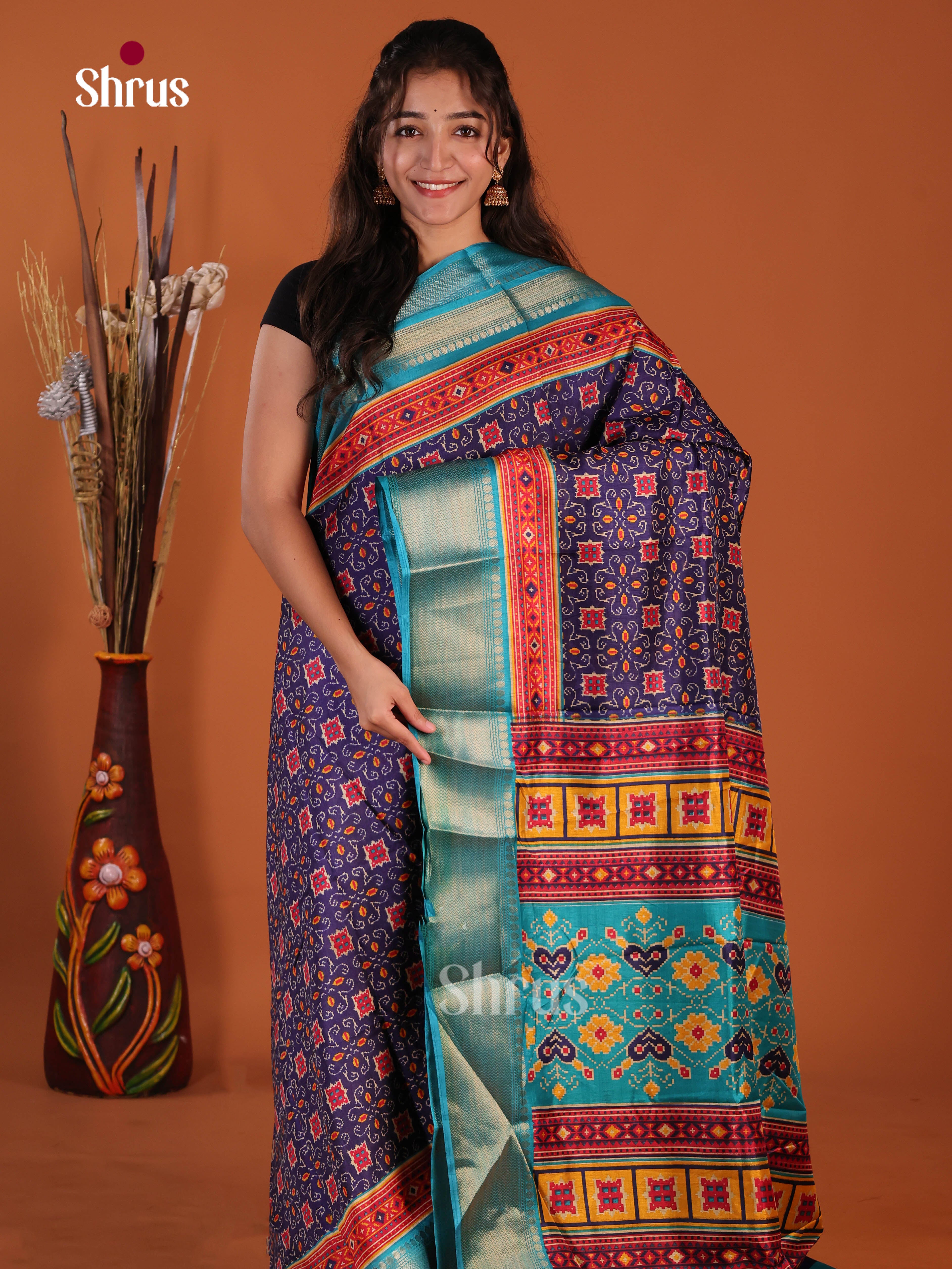 Blue & Teal - Semi Crepe Saree