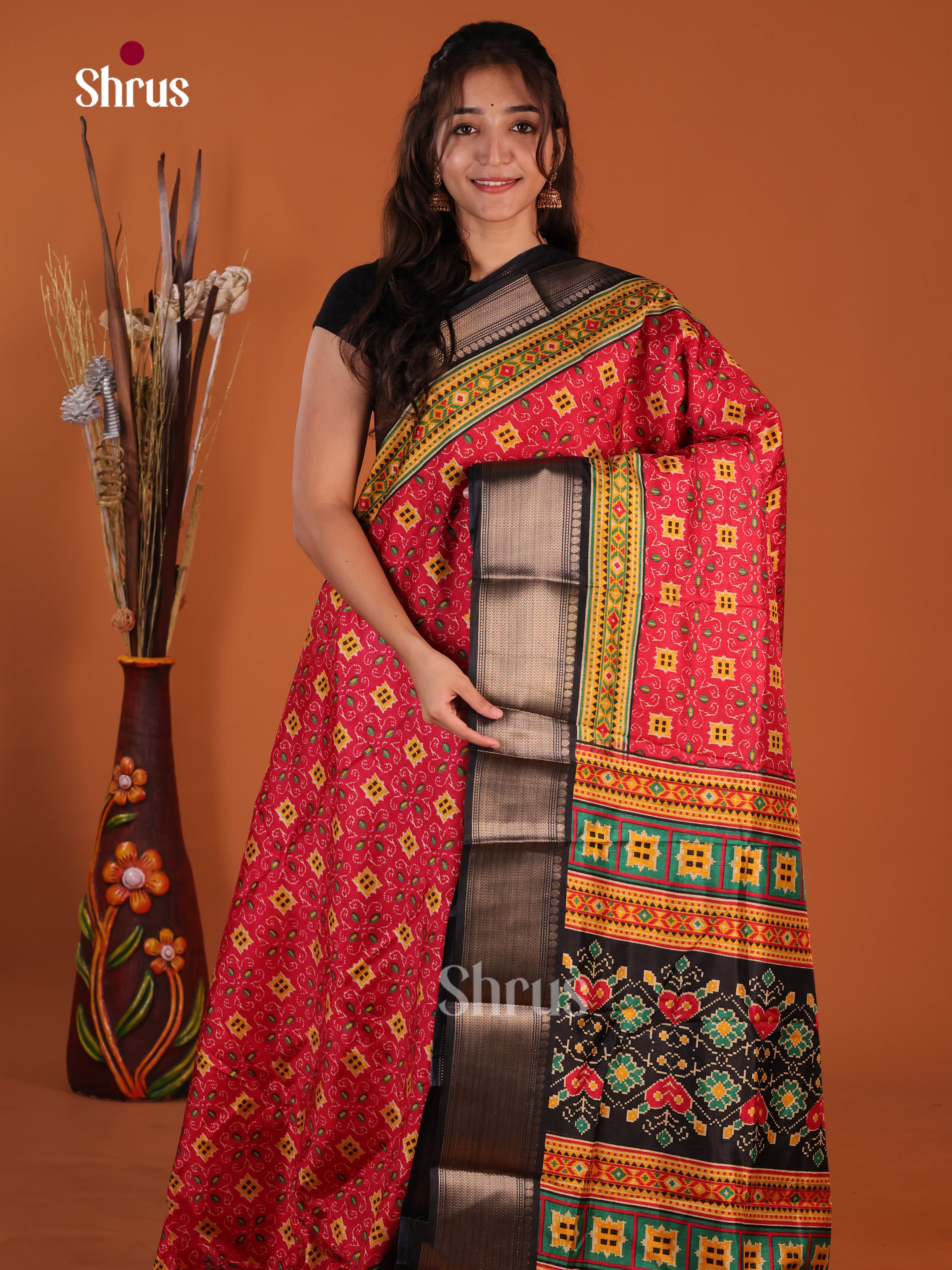Red & Black - Semi Crepe Saree - Shop on Shrus.com
