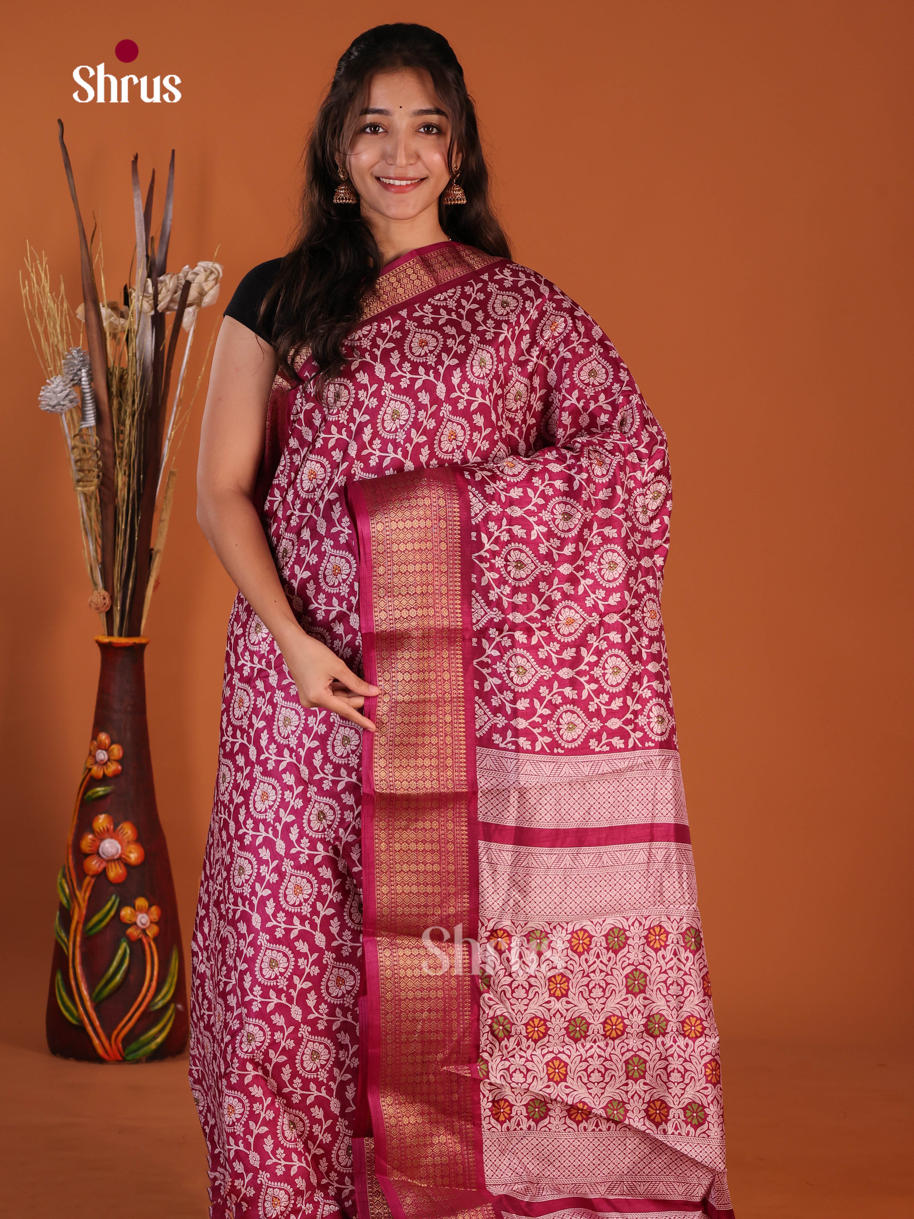Maroon - Semi Crepe Saree
