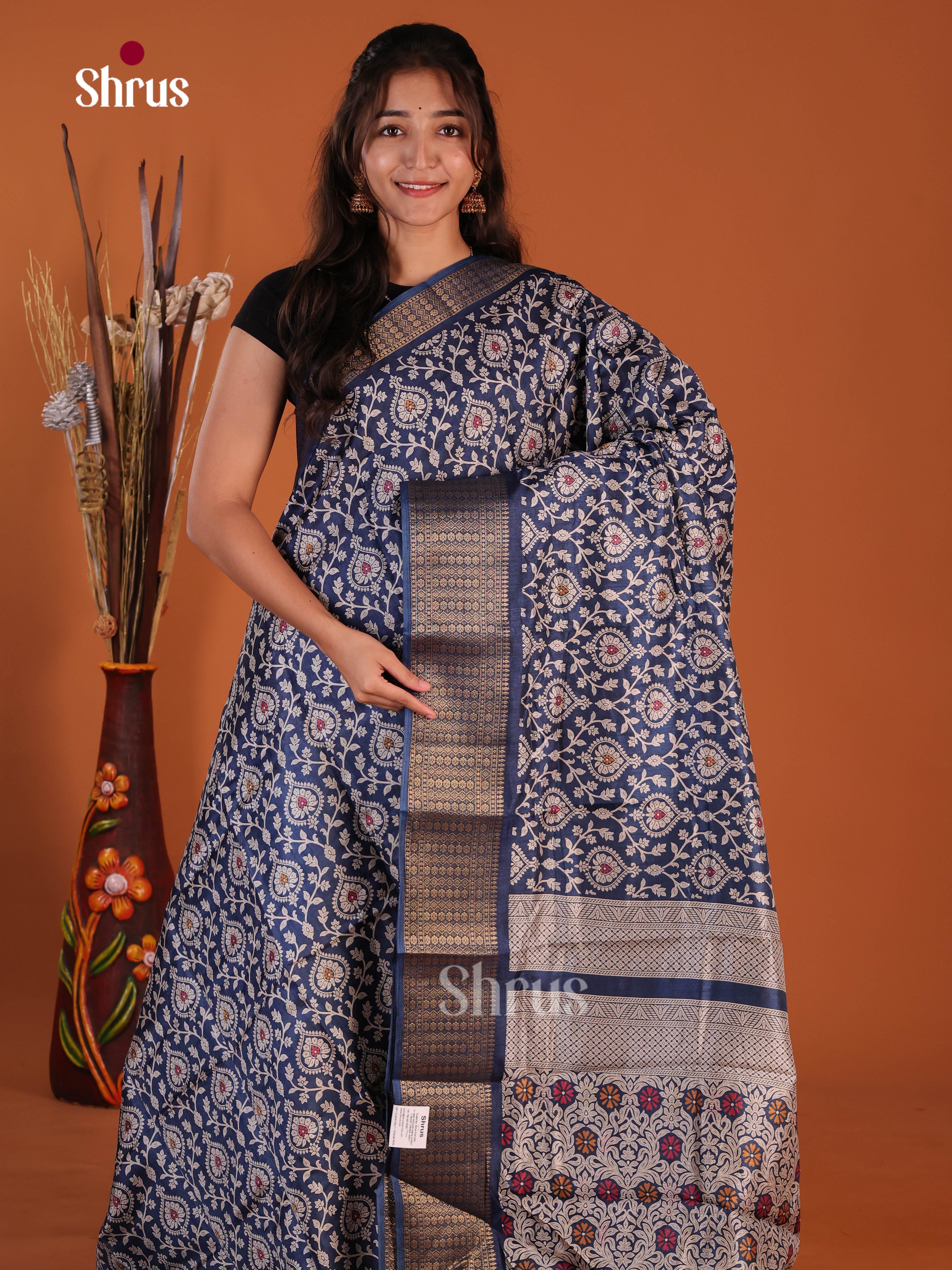 Blue - Semi Crepe Saree