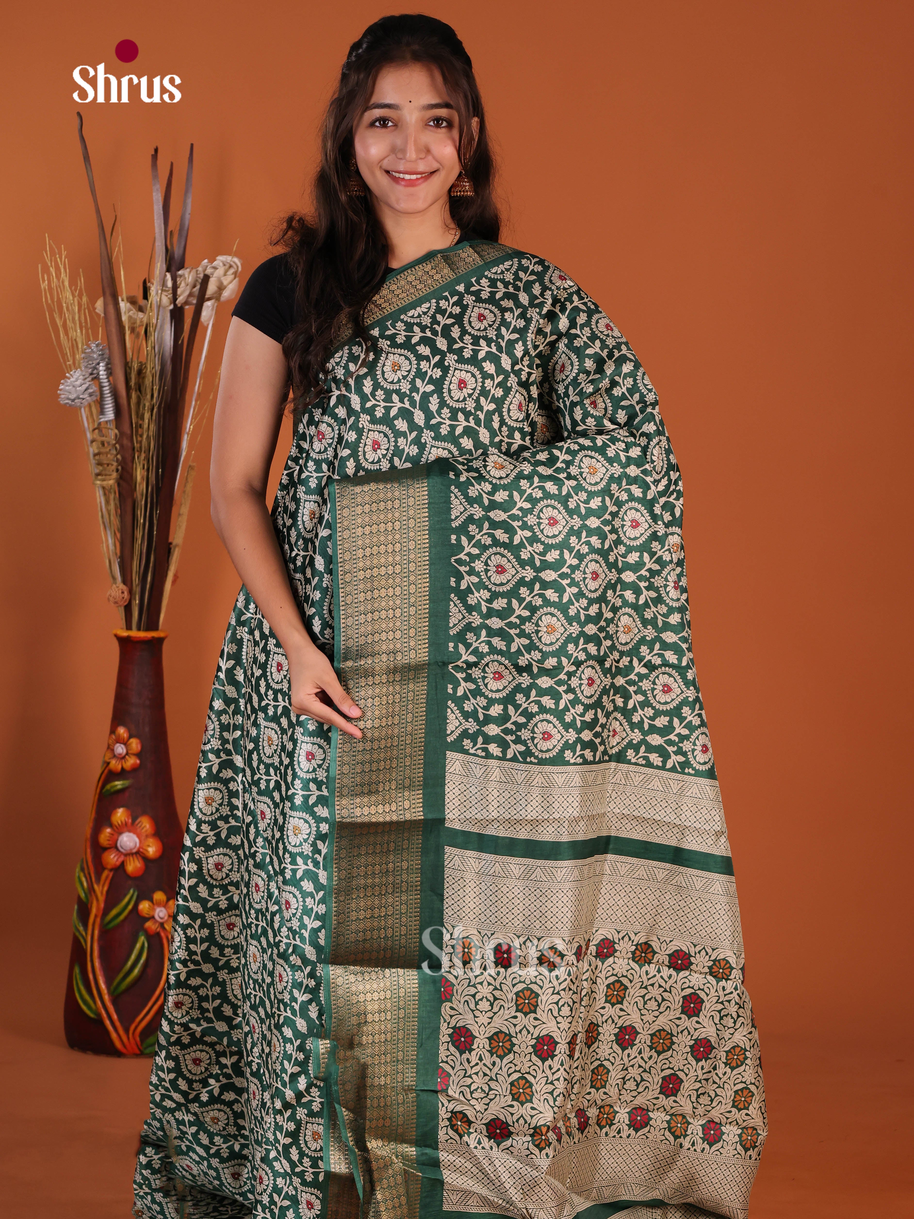 Green - Semi Crepe Saree - Shop on Shrus.com