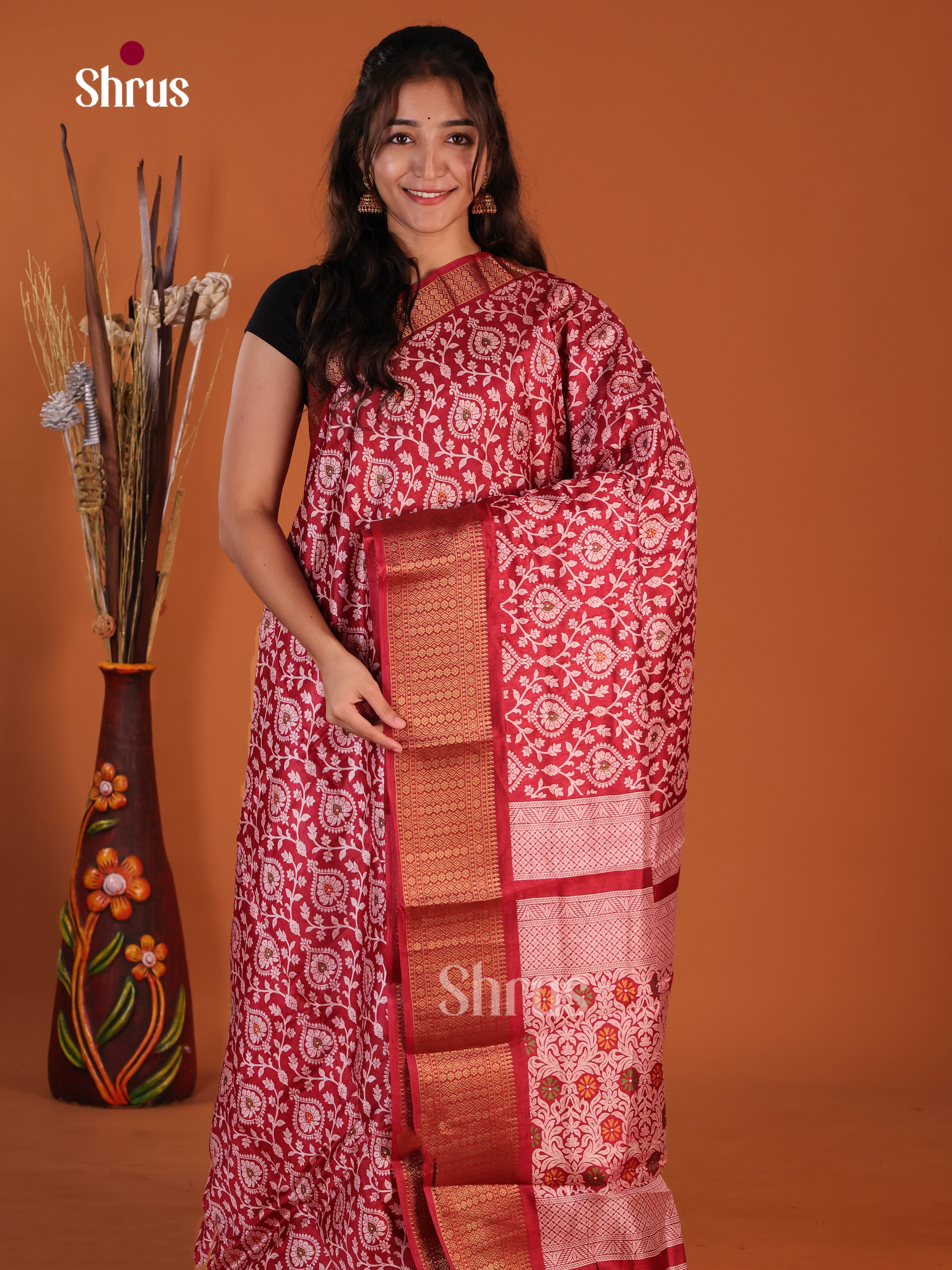 Red - Semi Crepe Saree - Shop on Shrus.com