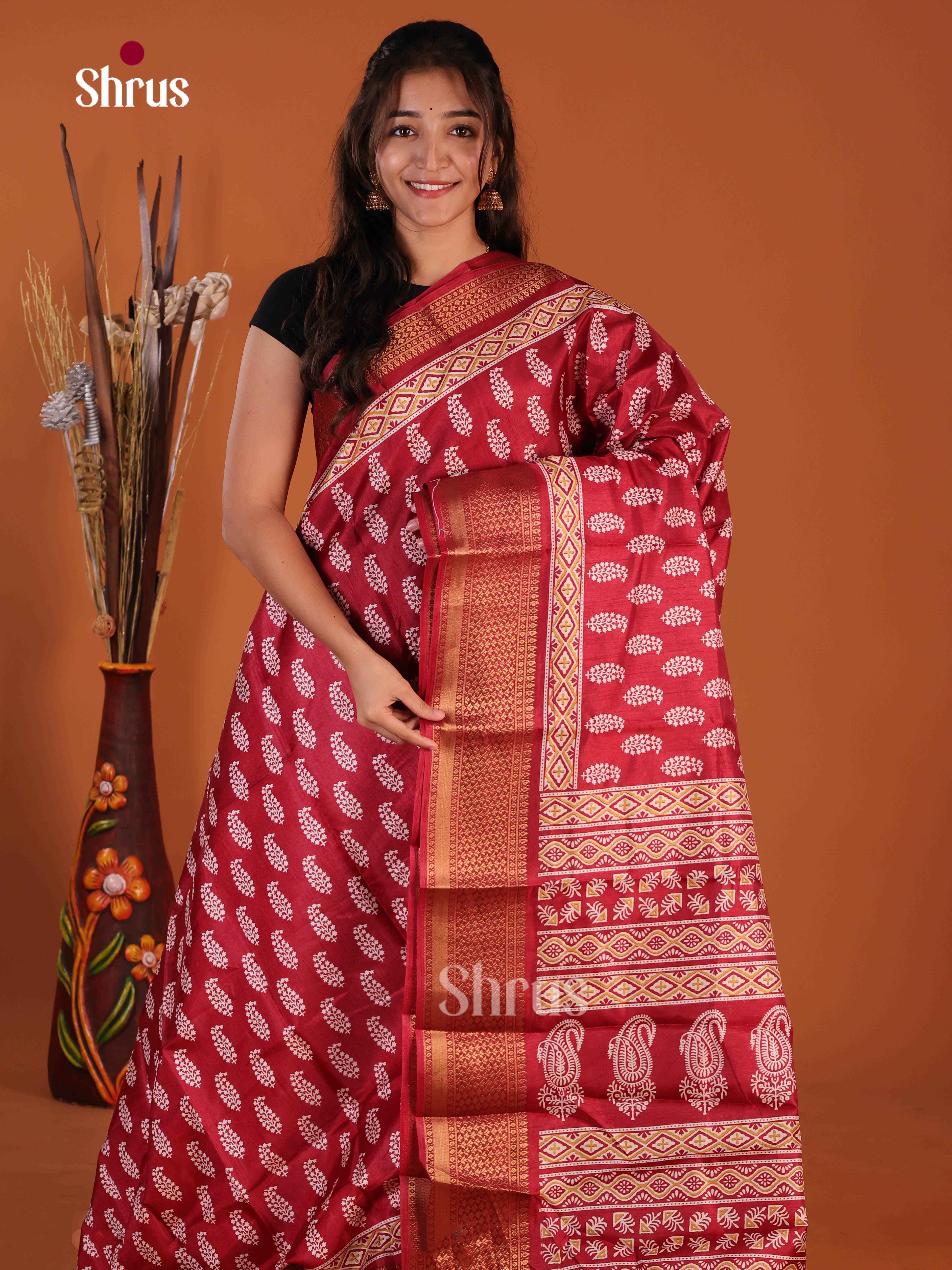 Red - Semi Crepe Saree - Shop on Shrus.com