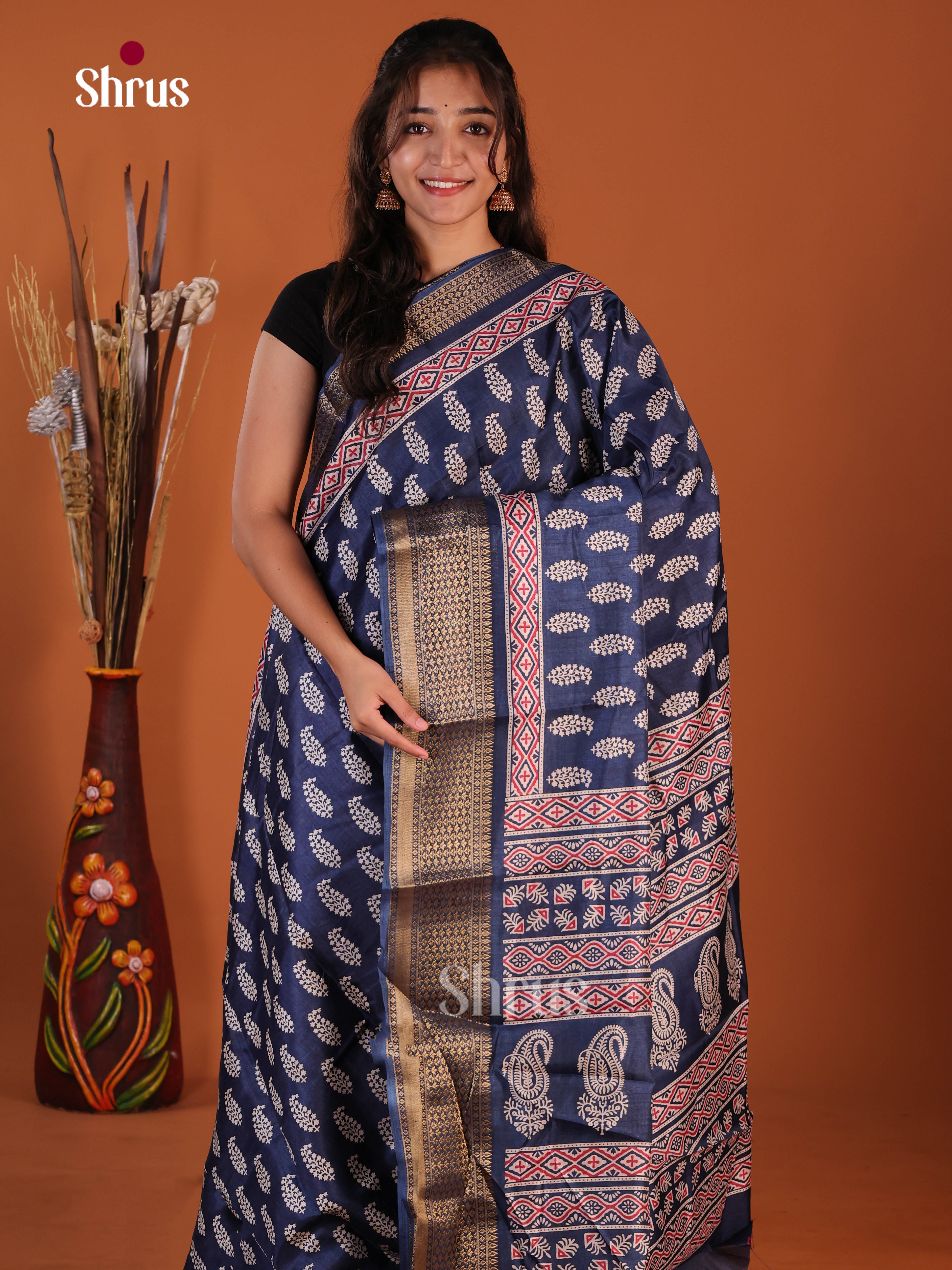 Blue- Semi Crepe Saree