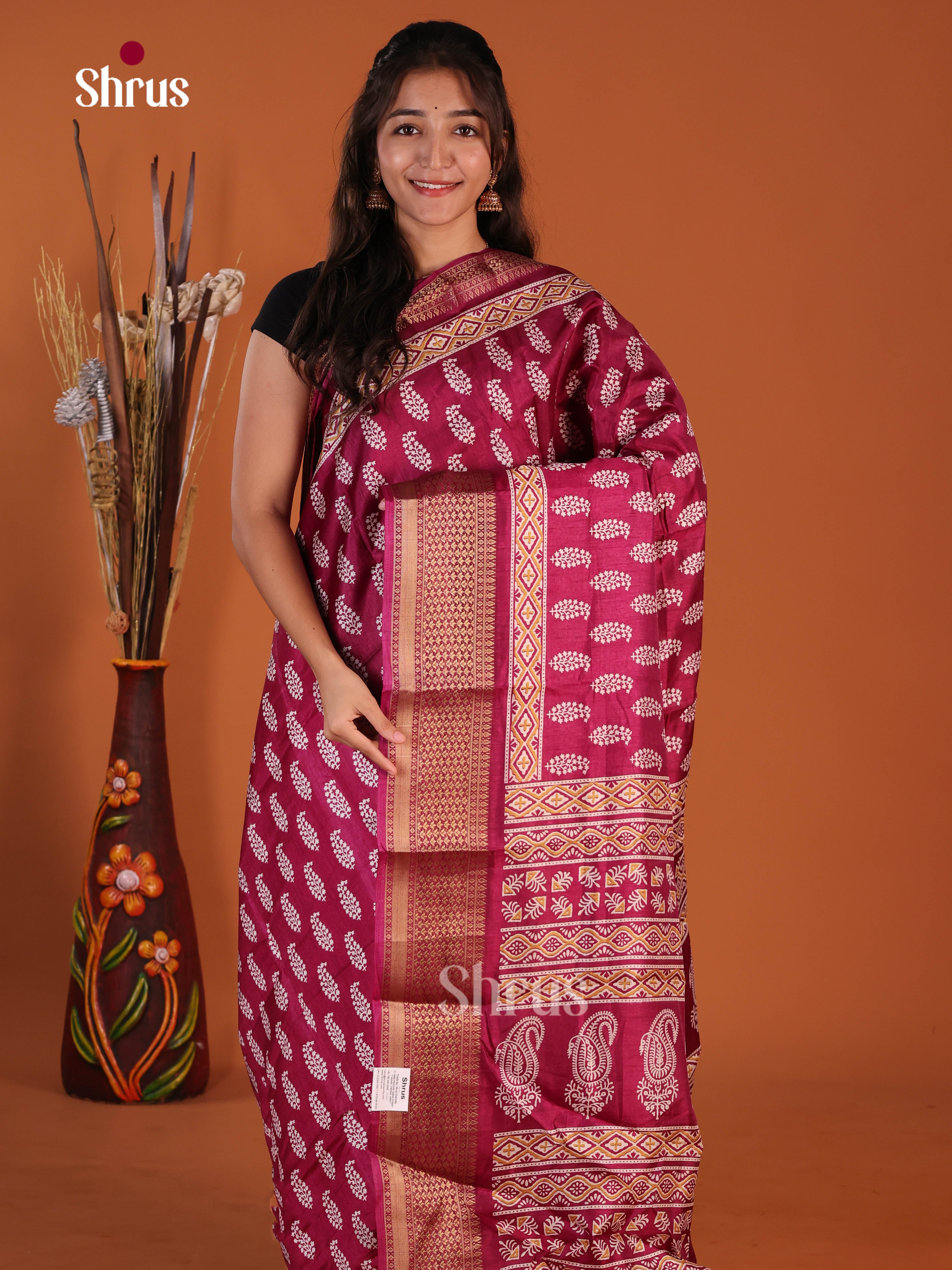 Maroon - Semi Crepe Saree - Shop on Shrus.com