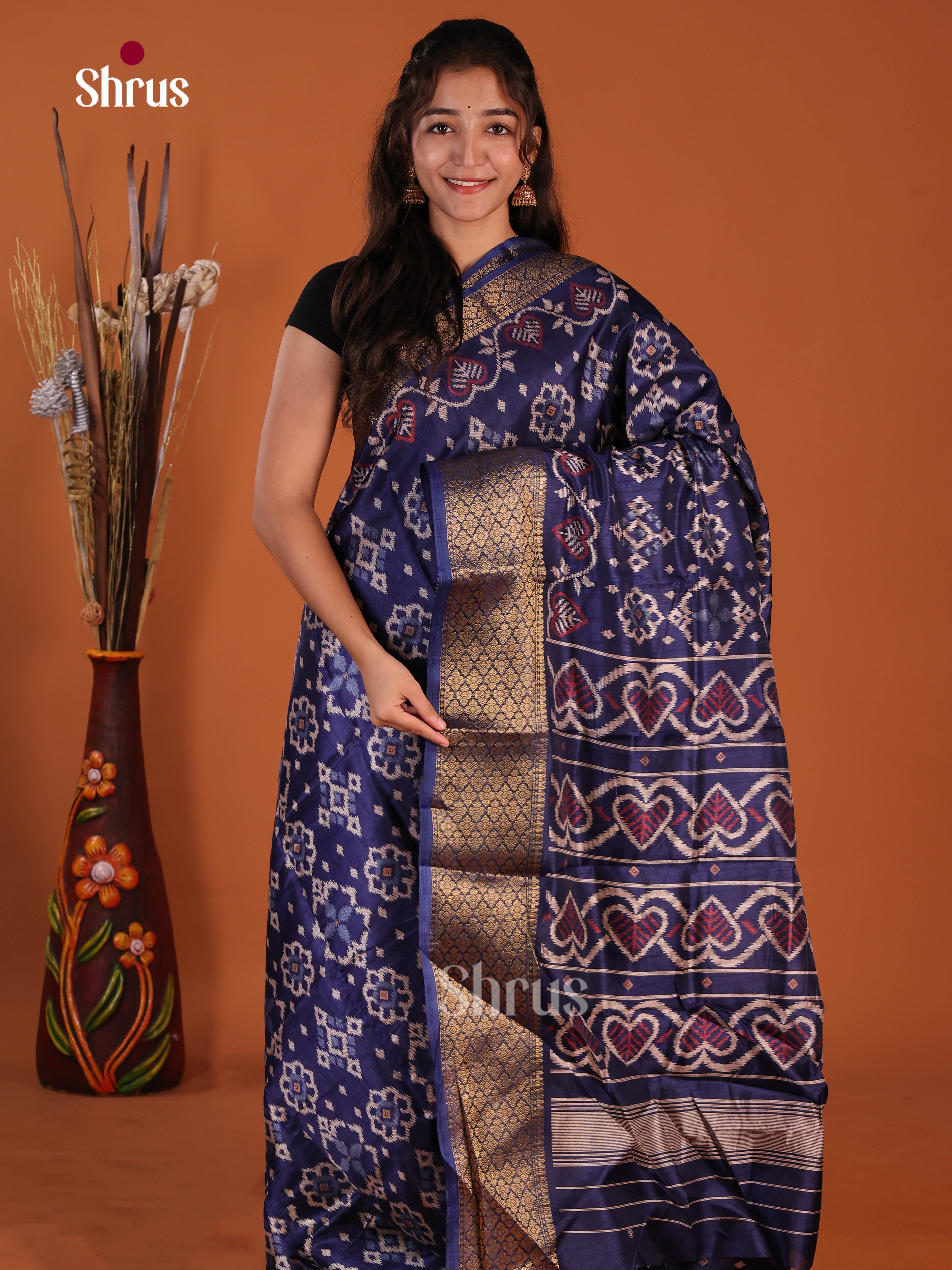 Blue - Semi Crepe Saree