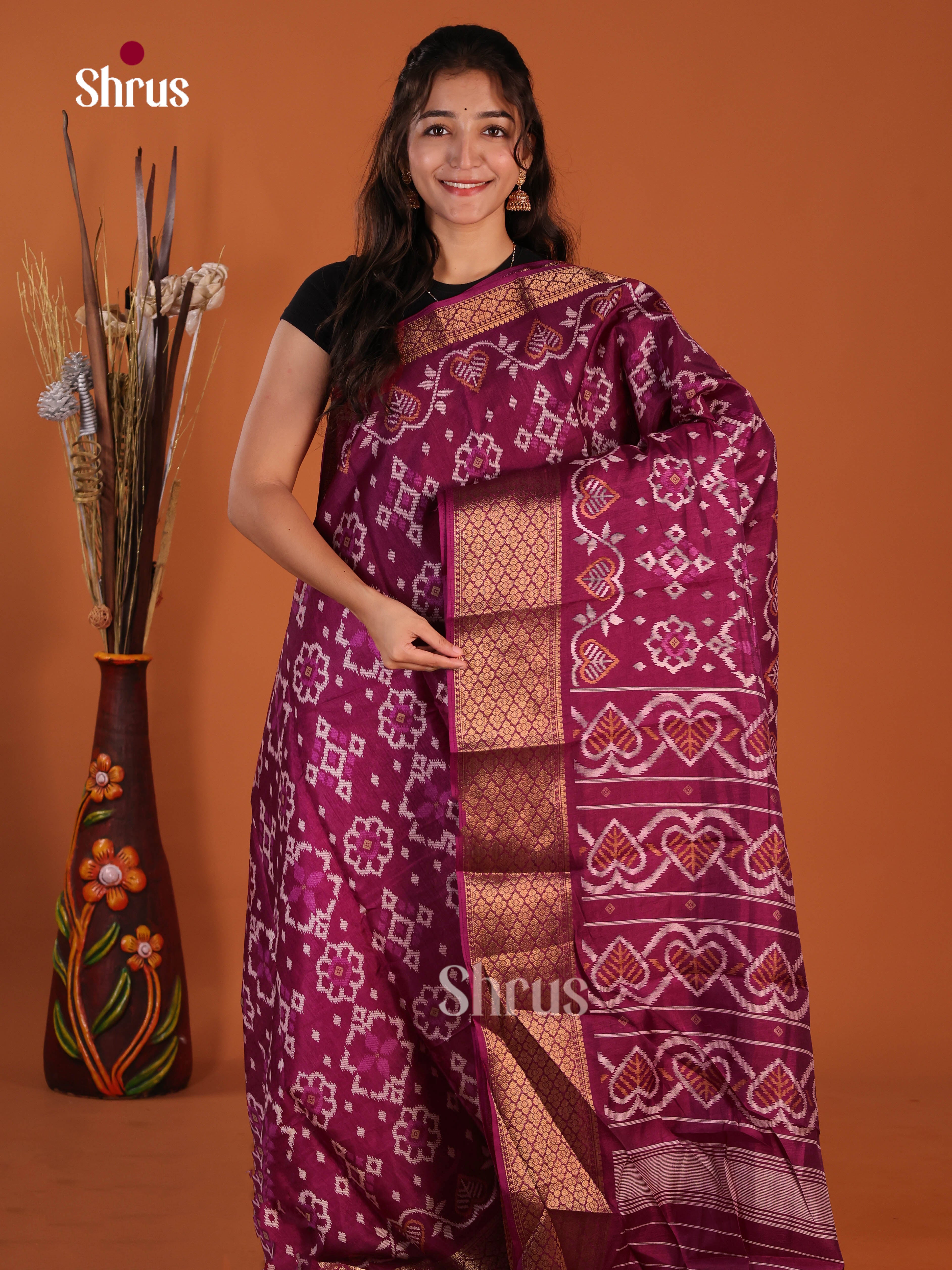 Wine- Semi Crepe Saree