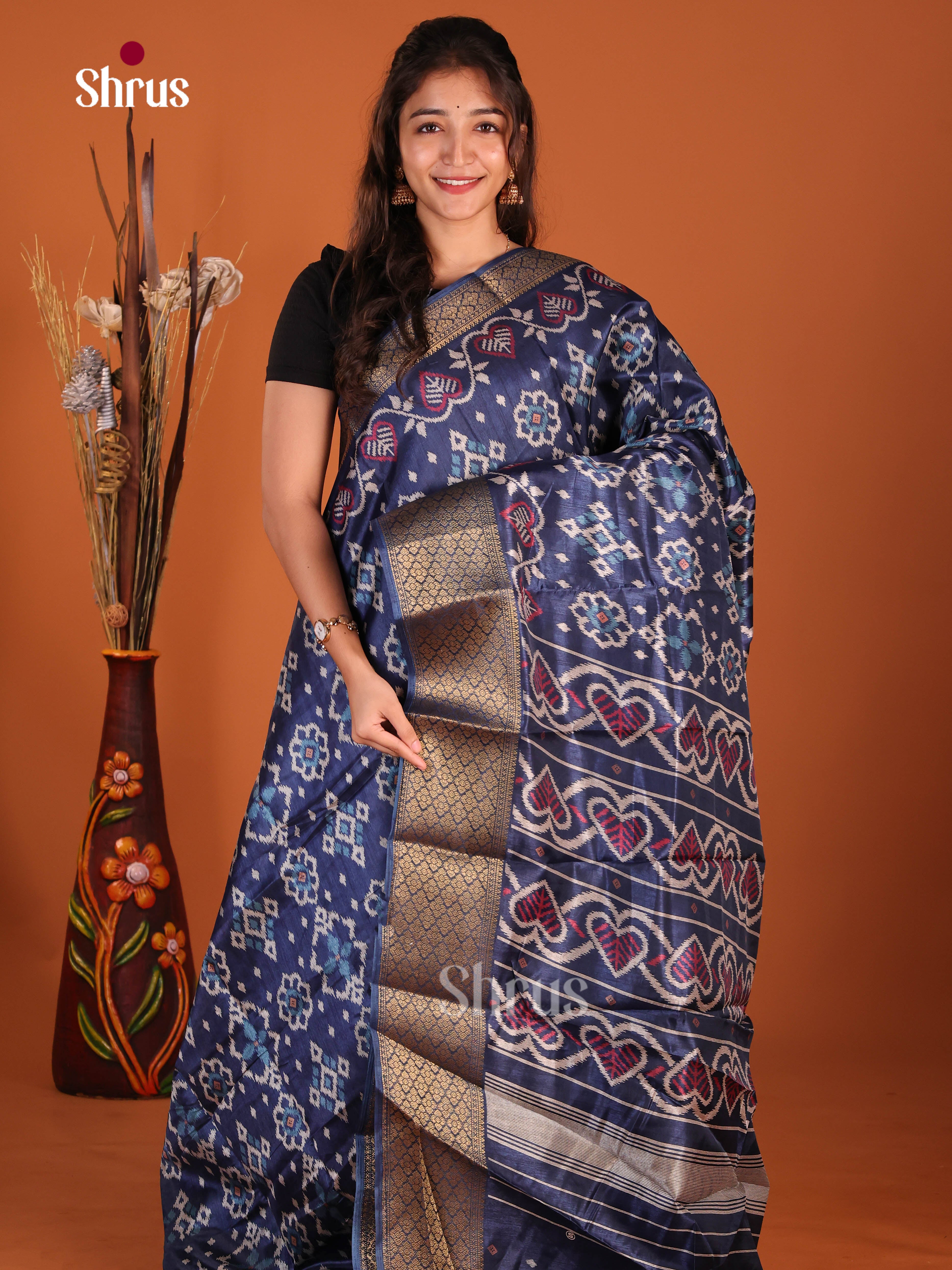 Blue - Semi Crepe Saree