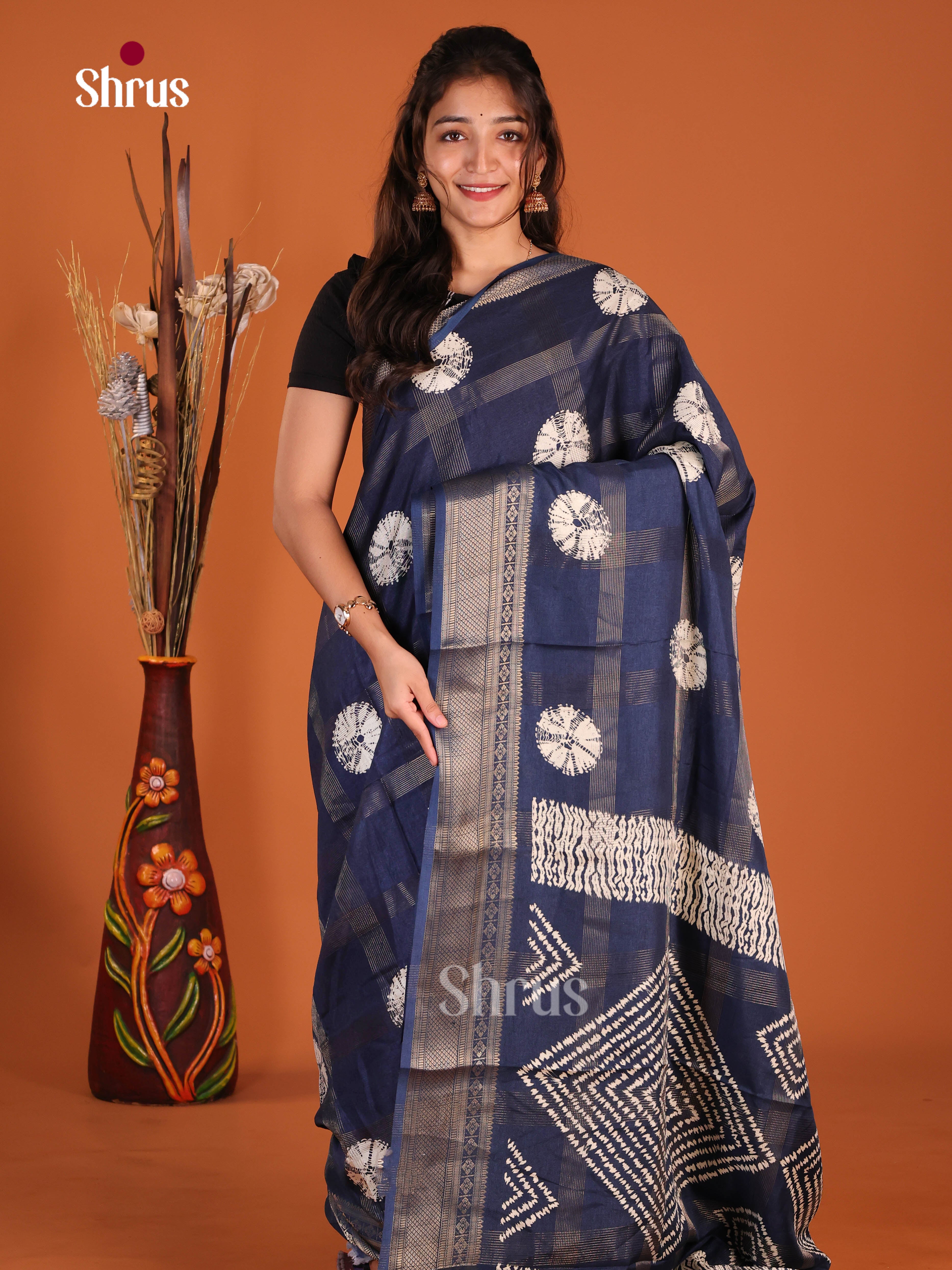 Blue - Semi Crepe Saree