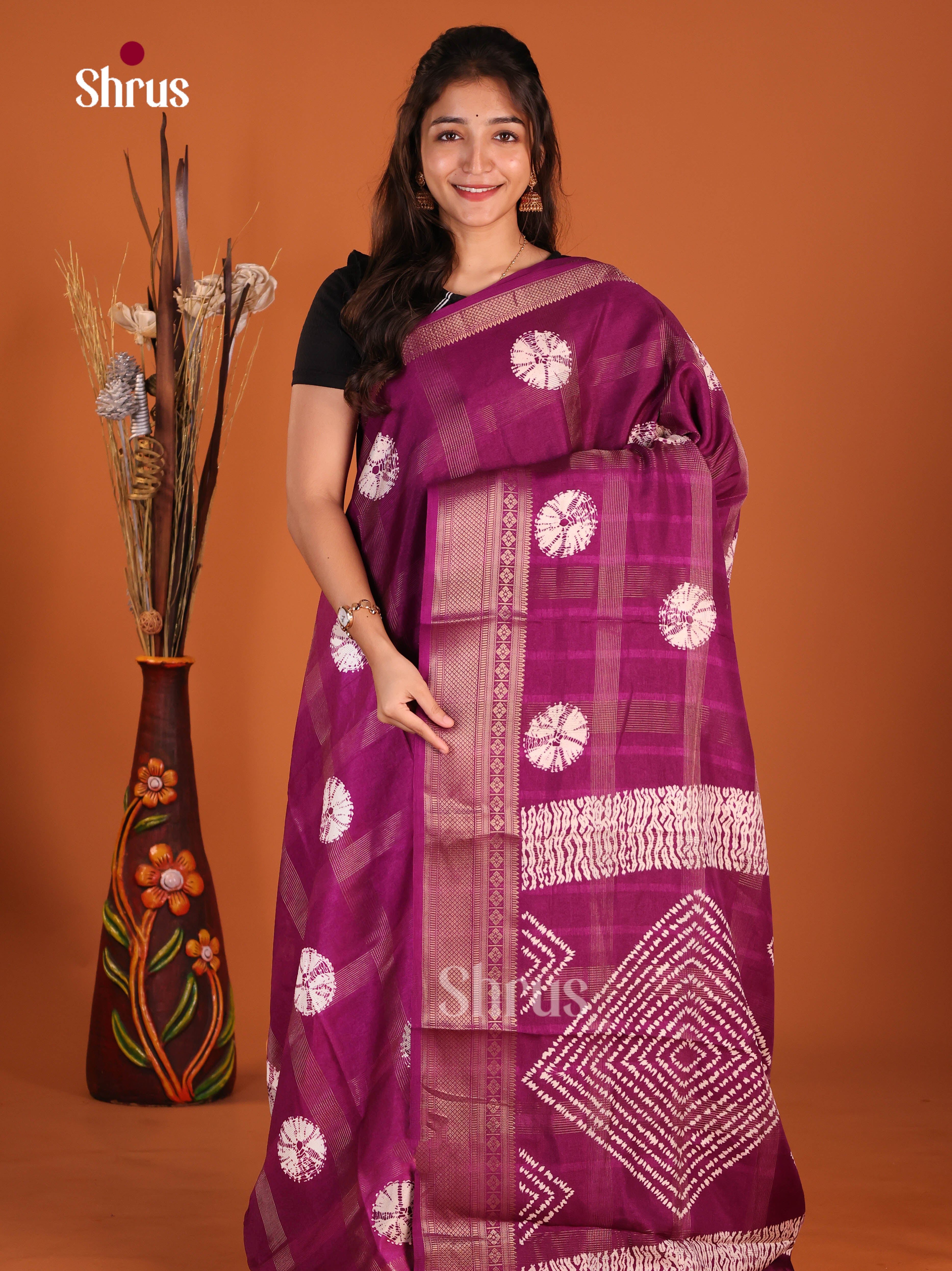 Purple - Semi Crepe Saree - Shop on Shrus.com