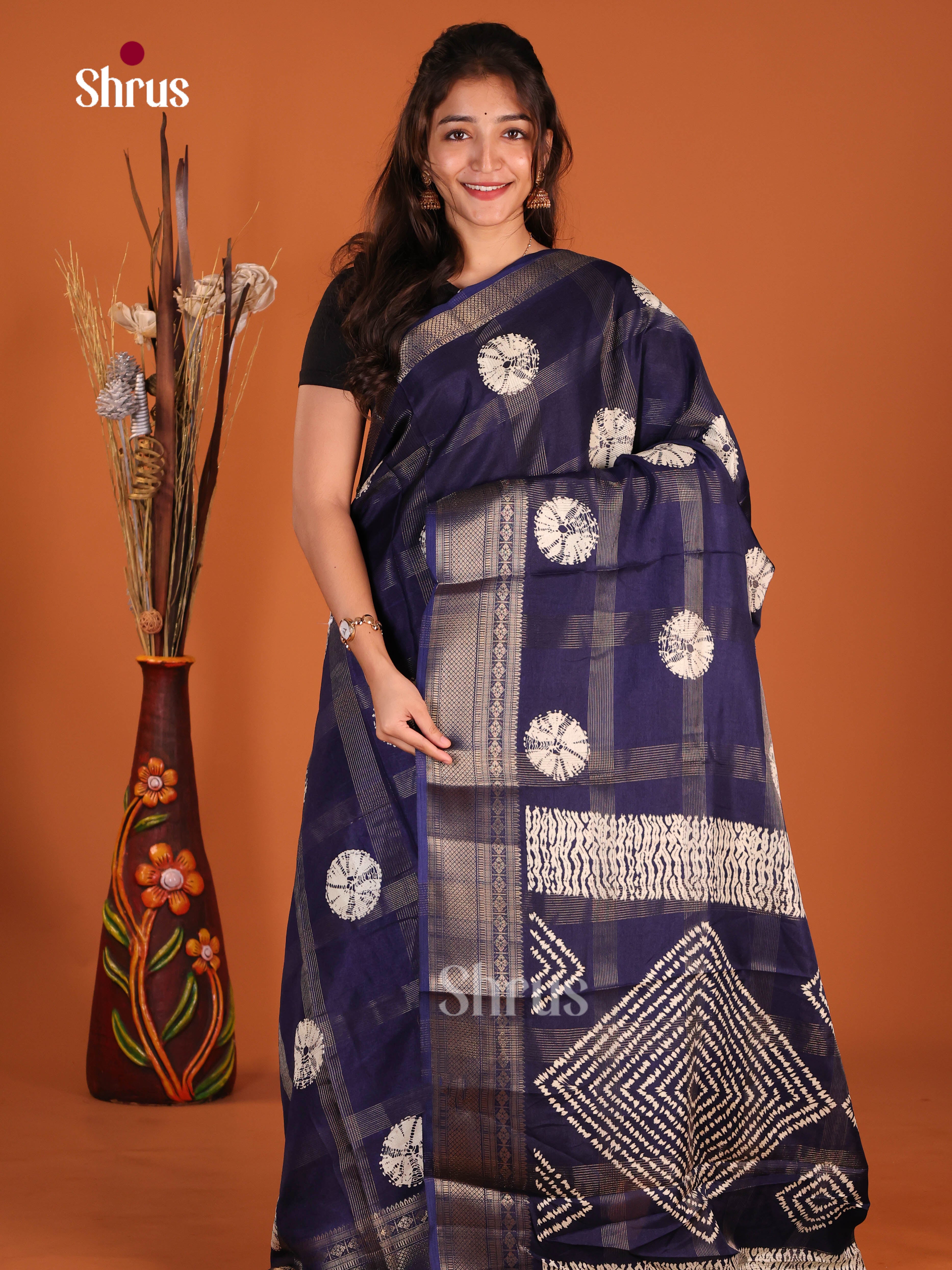 Blue - Semi Crepe Saree