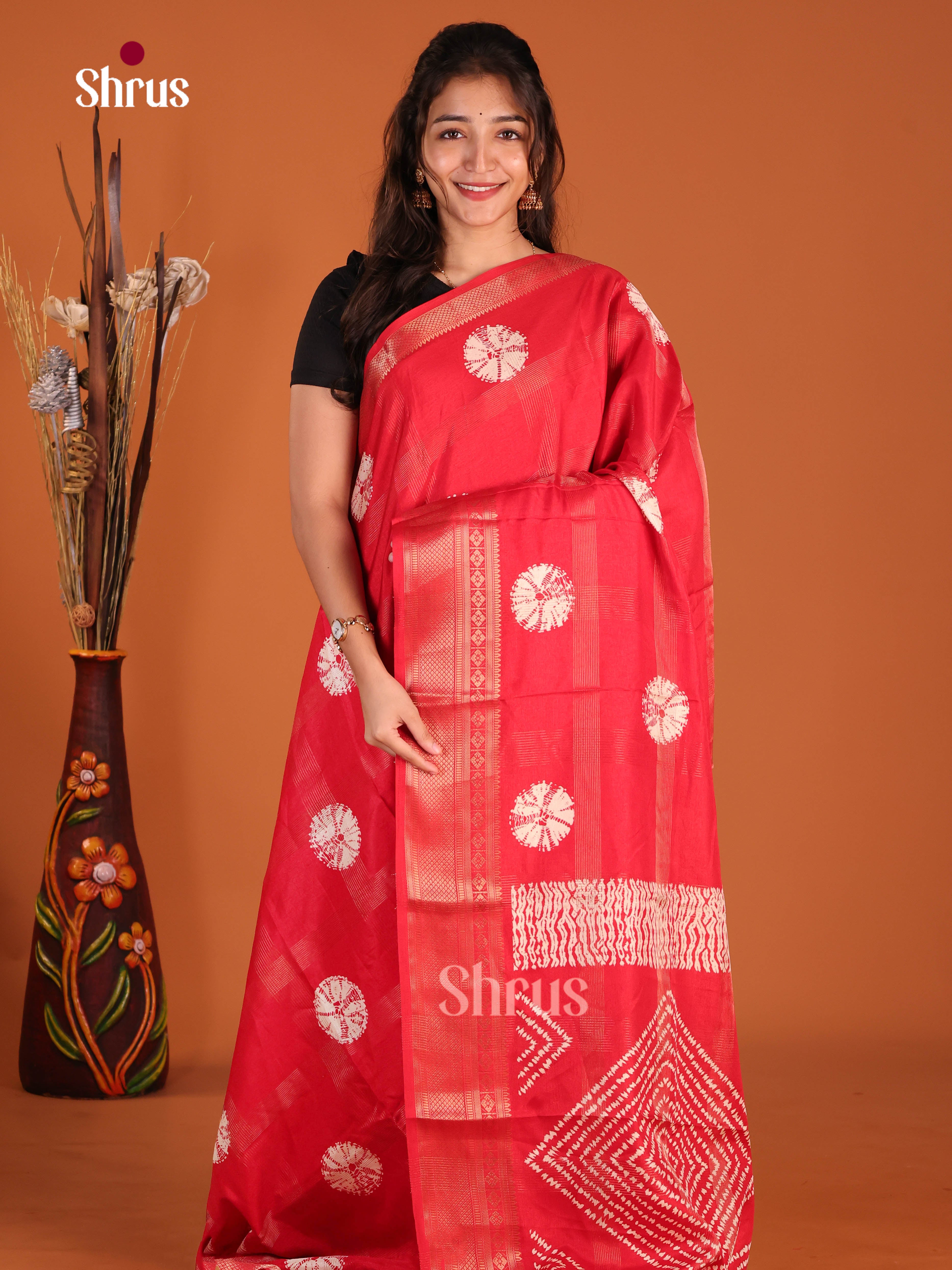 Red - Semi Crepe Saree - Shop on Shrus.com