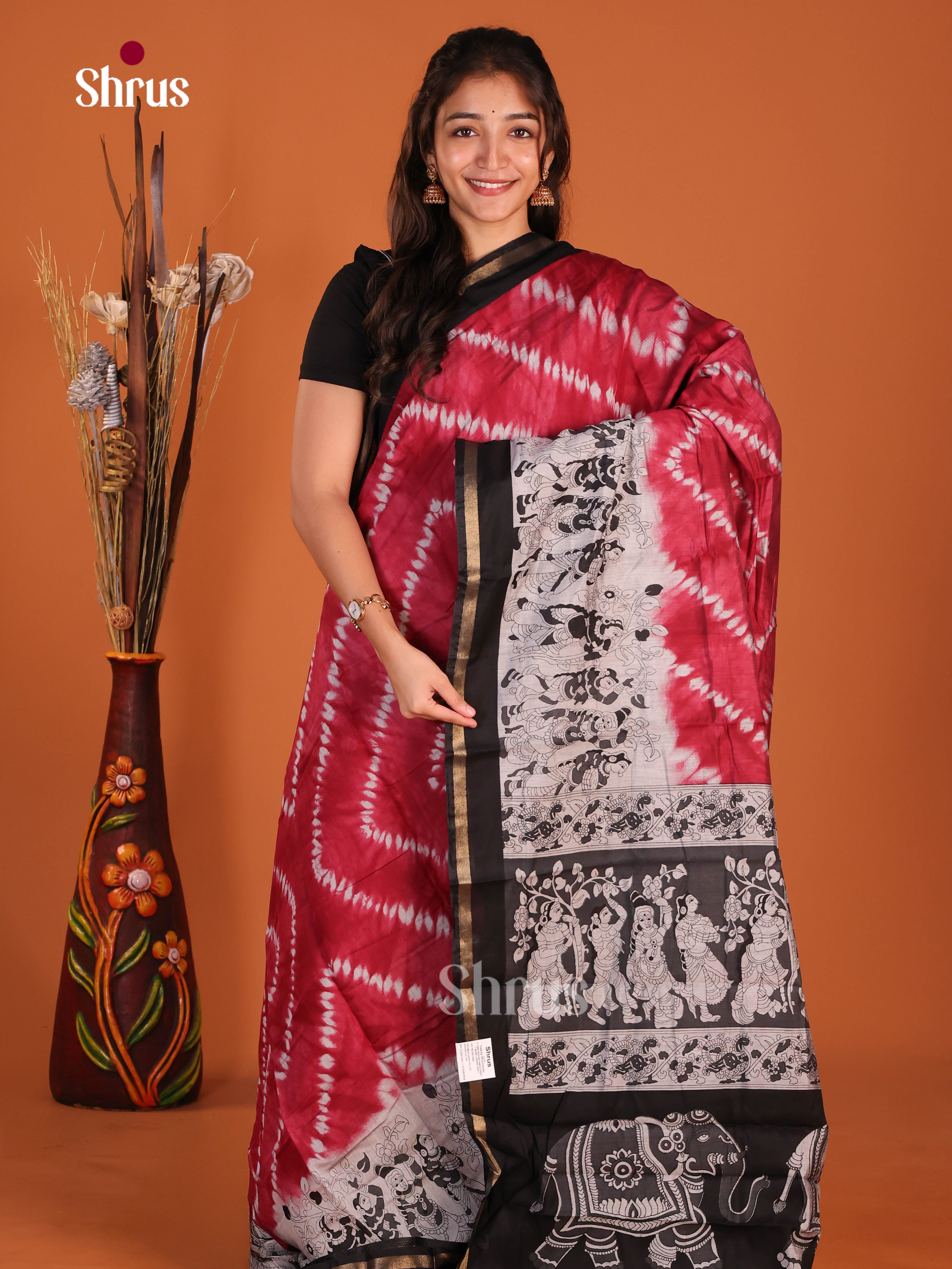 Red & Black - Art Modal Saree - Shop on Shrus.com