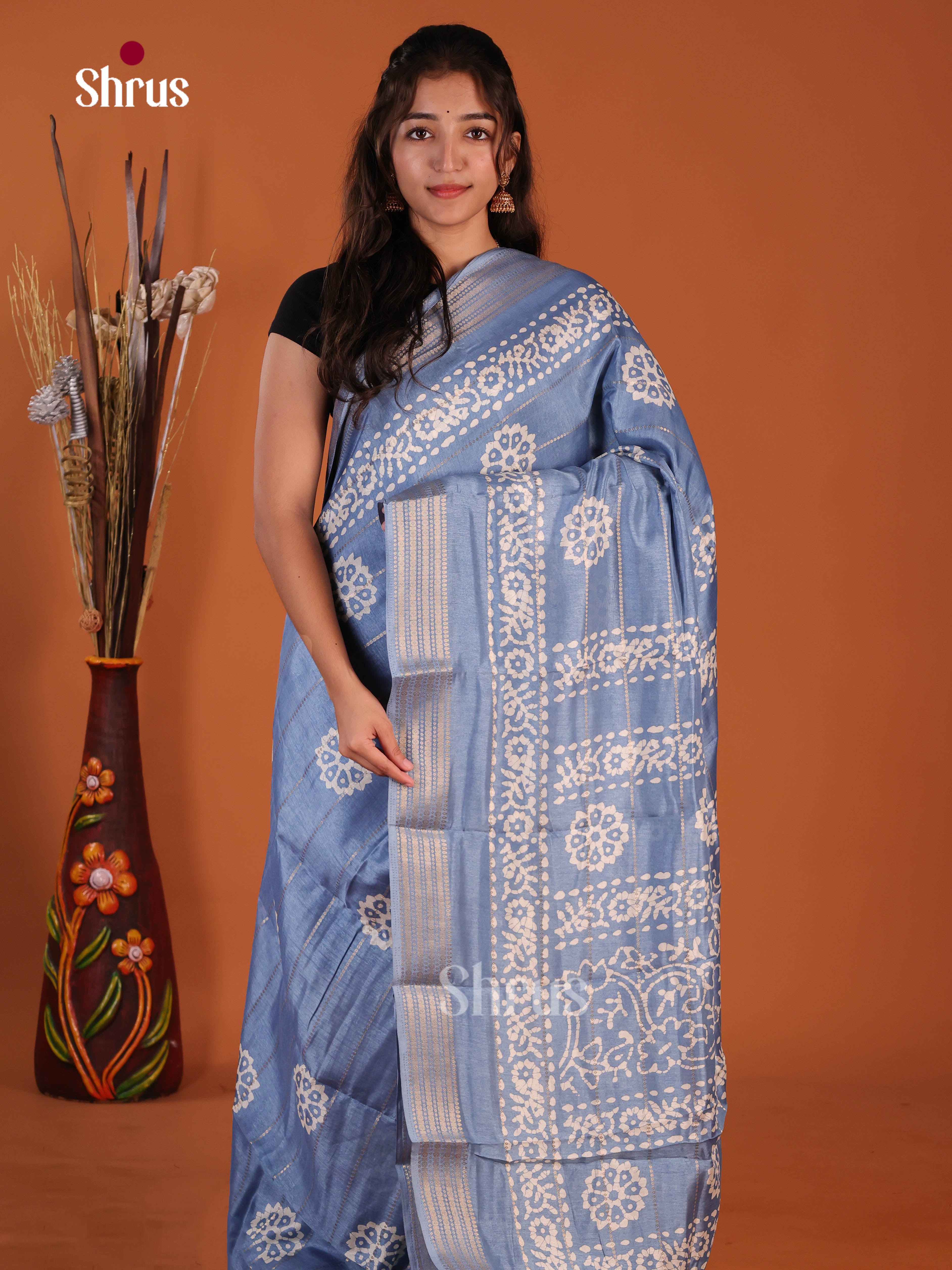 Blue - Semi Crepe Saree