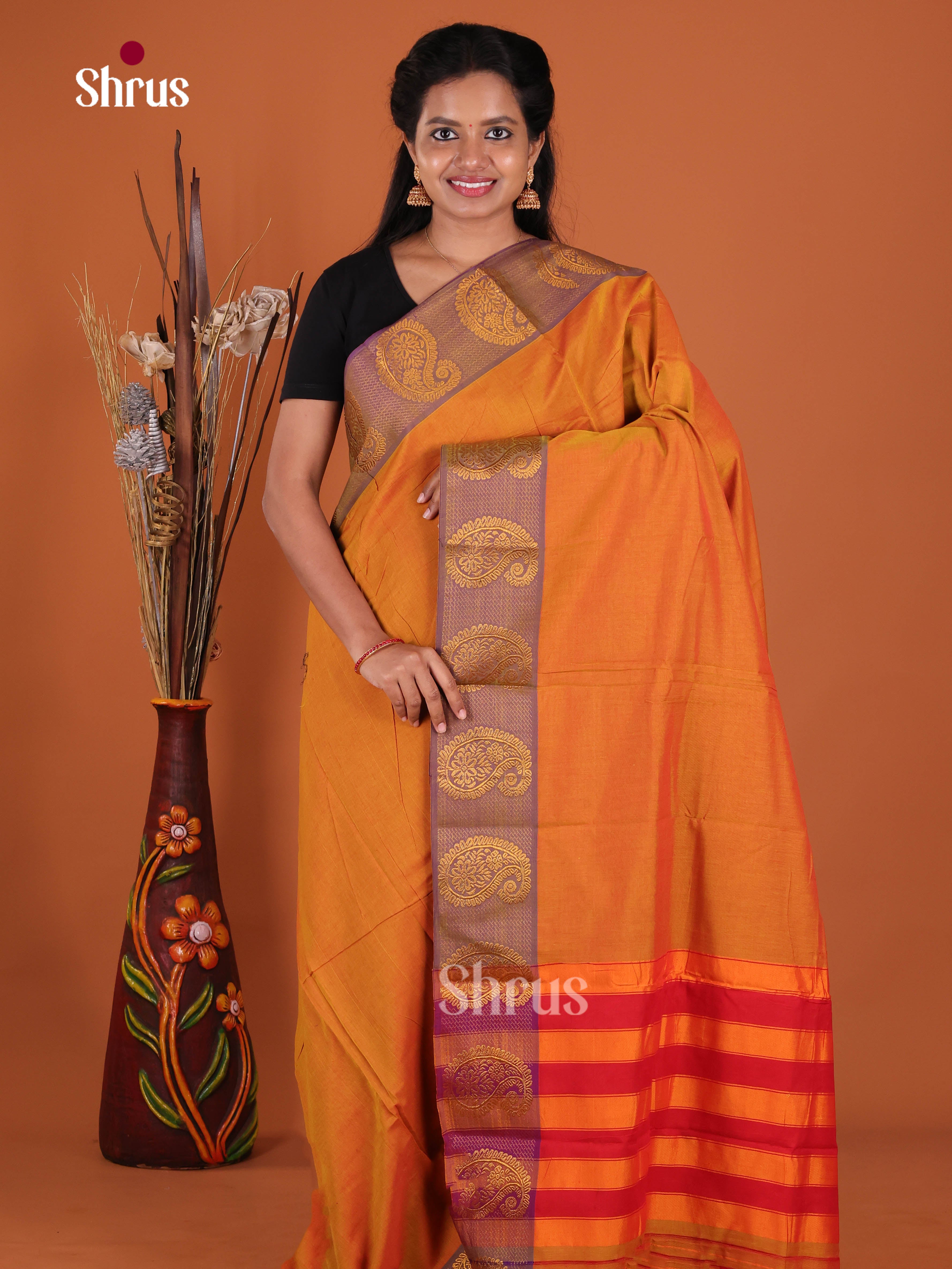 Orange & Purple - Narayanpet Cotton Saree