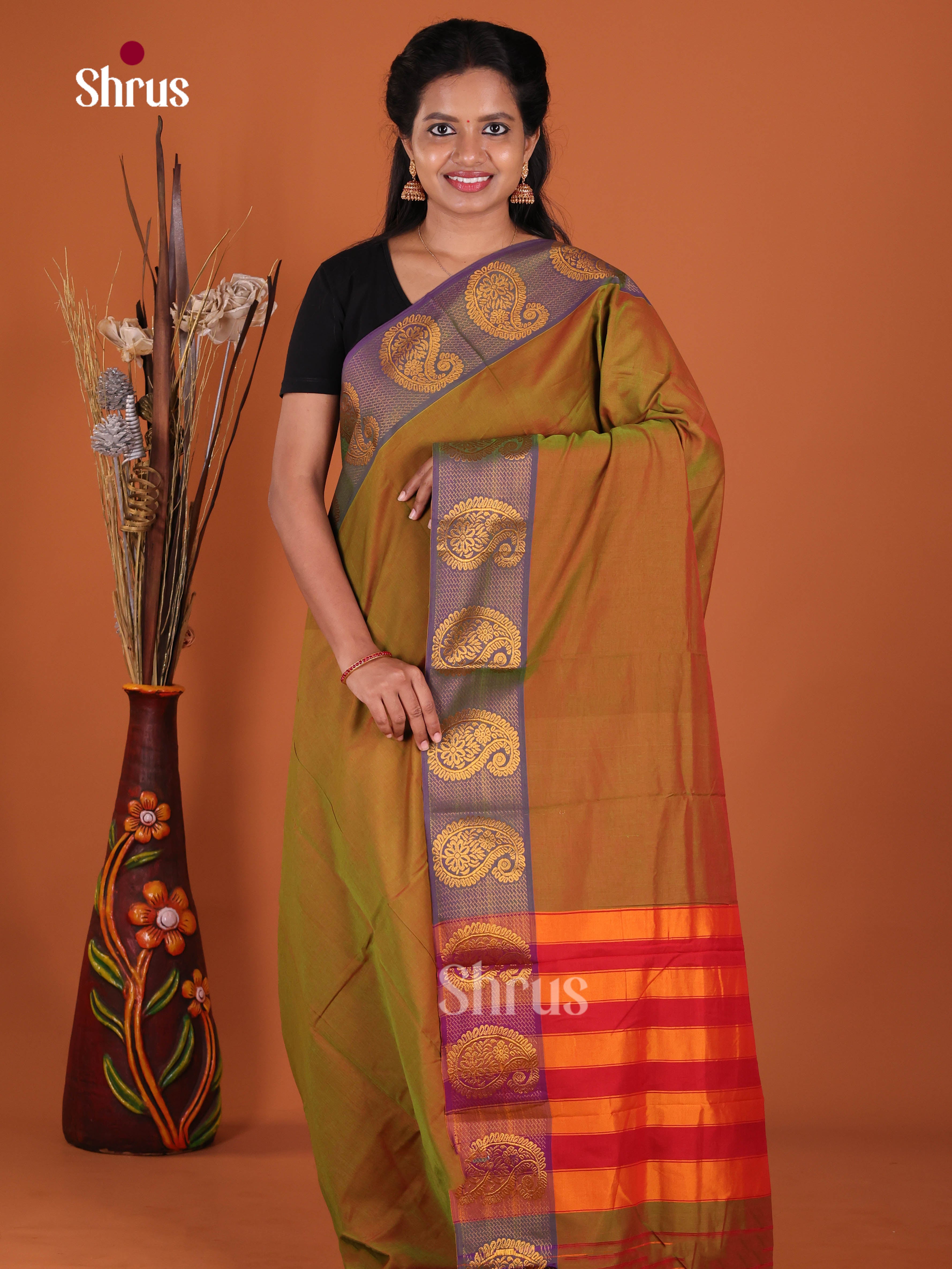 Double Shaded Green & Purple - Narayanpet Cotton Saree
