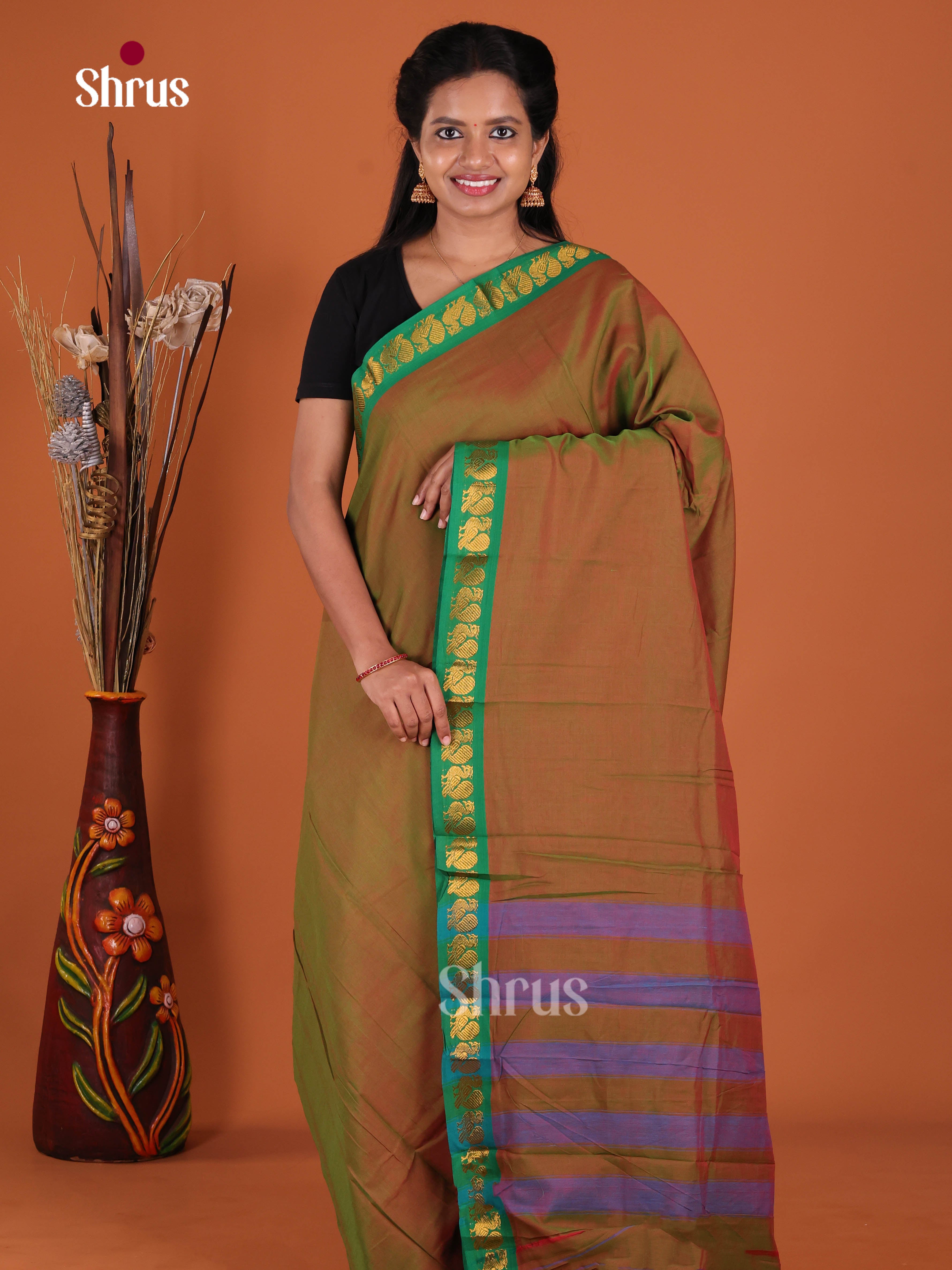 Double Shaded Mehandi Green & Green - Narayanpet Cotton Saree