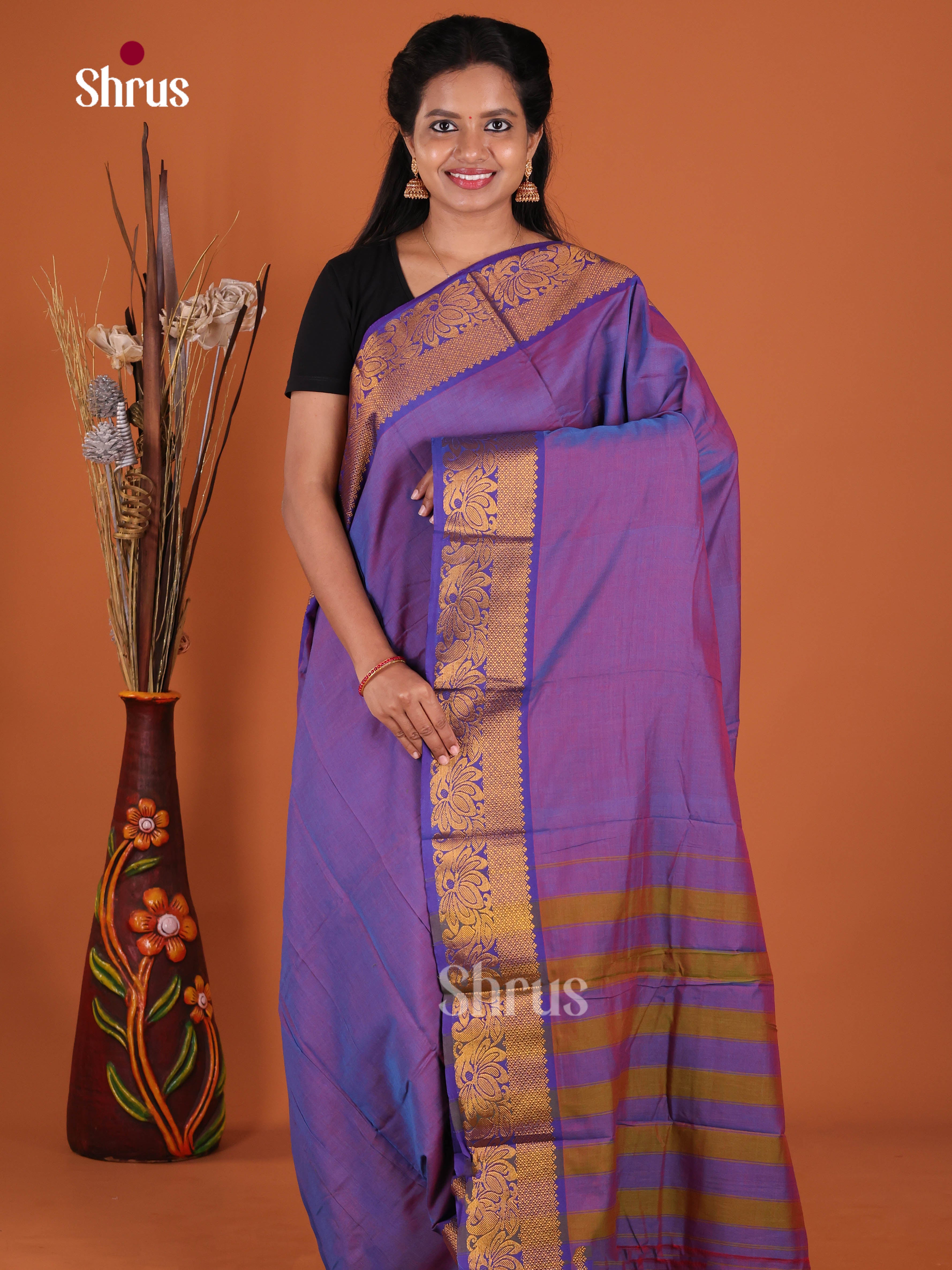 Double Shaded Purple & Blue - Narayanpet Cotton Saree