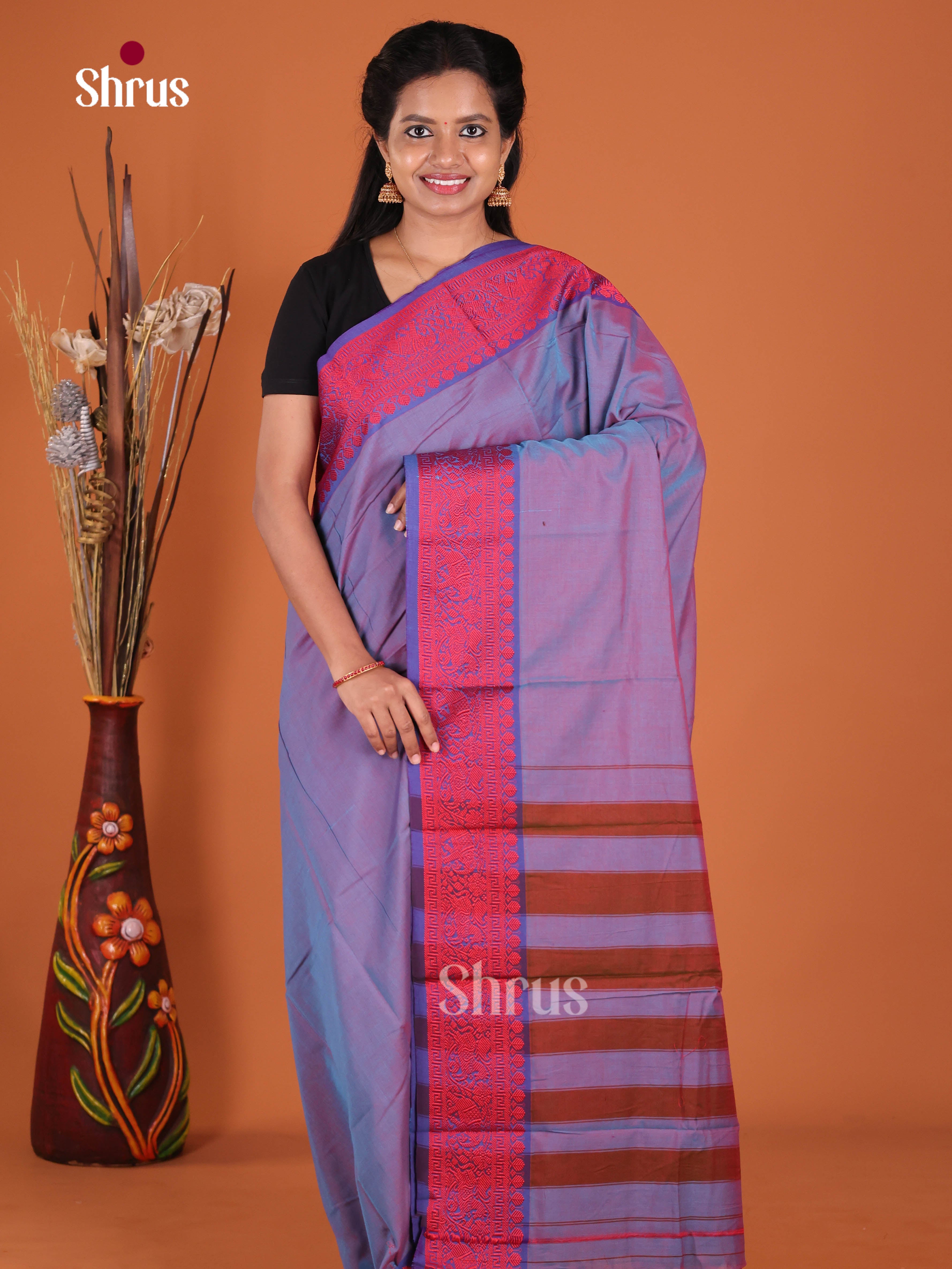 Double Shaded Purple & Blue- Narayanpet Cotton Saree