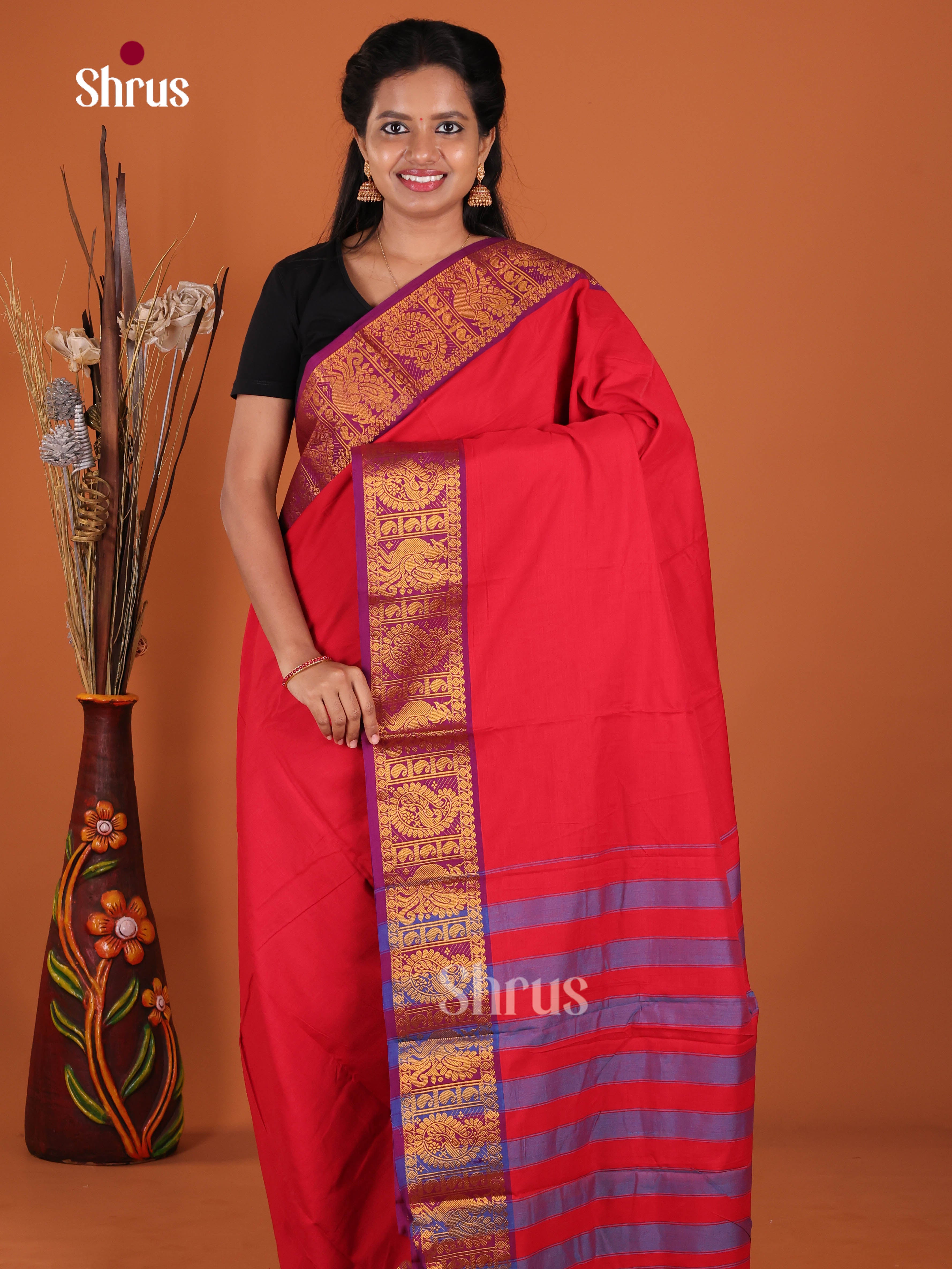 Red & Purple- Narayanpet Cotton Saree