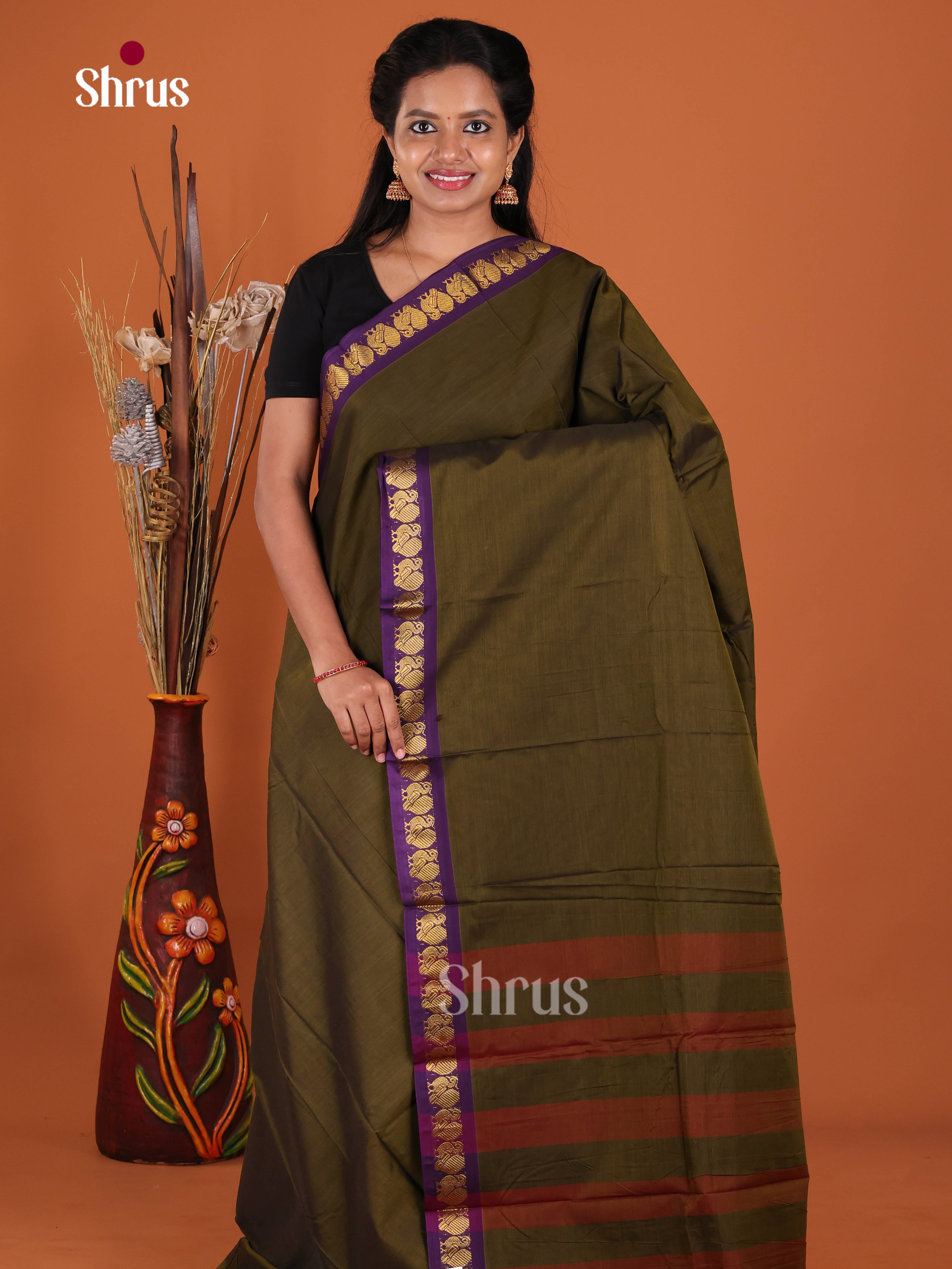 Green & Violet - Narayanpet Cotton Saree