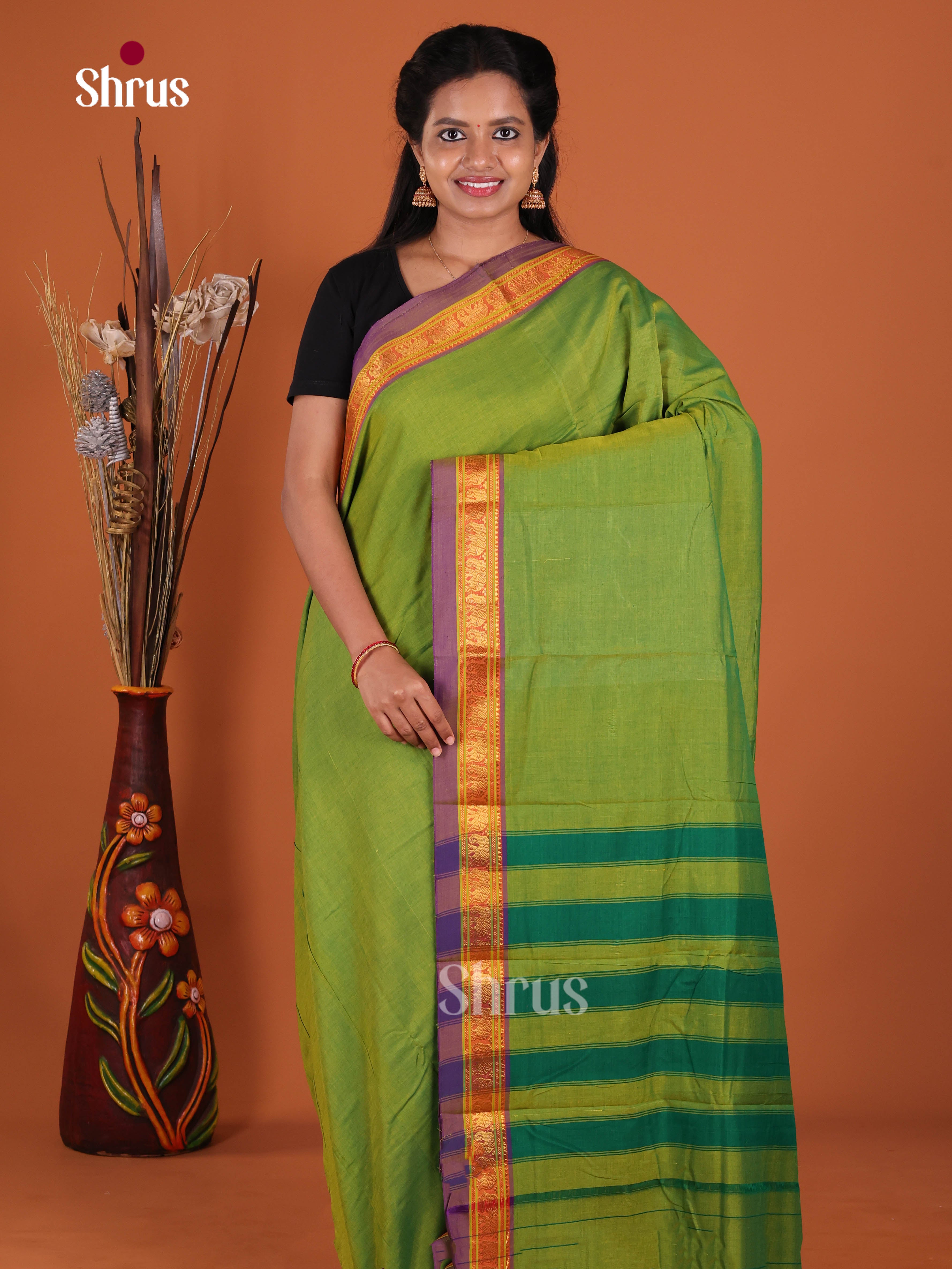 Light Green & Purple - Narayanpet Cotton Saree