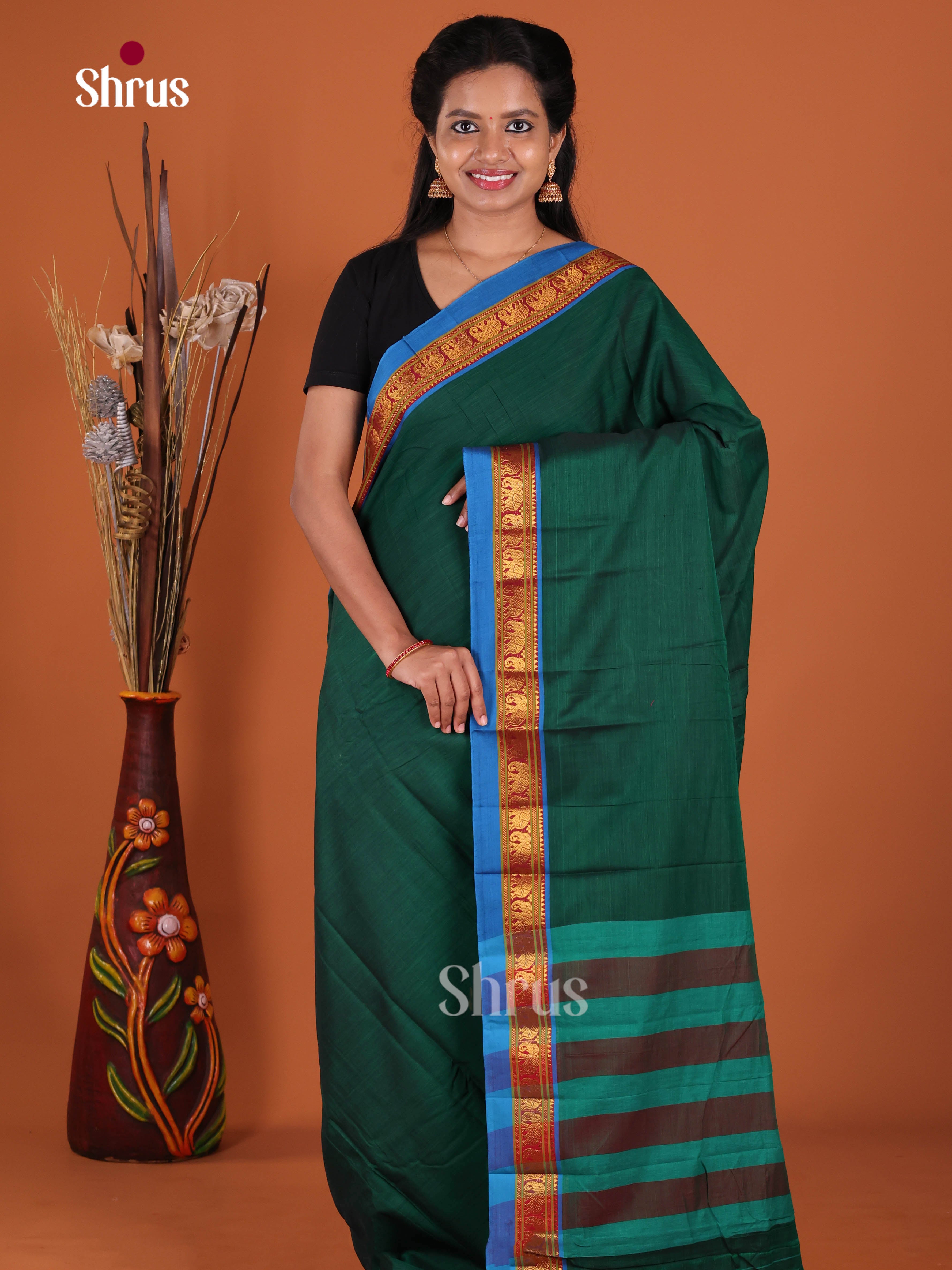 green & Blue - Narayanpet Cotton Saree