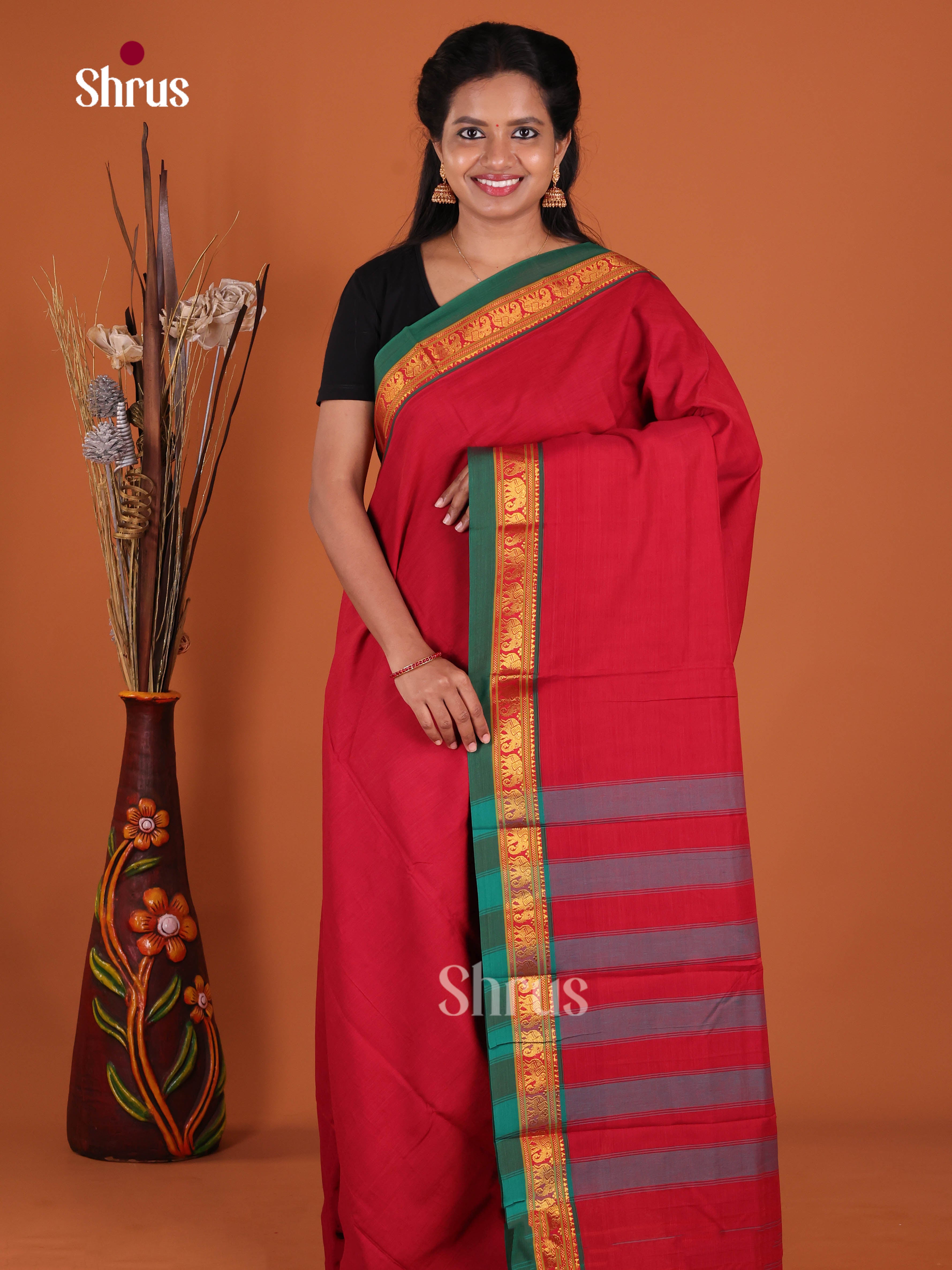 Red & Green - Narayanpet Cotton Saree