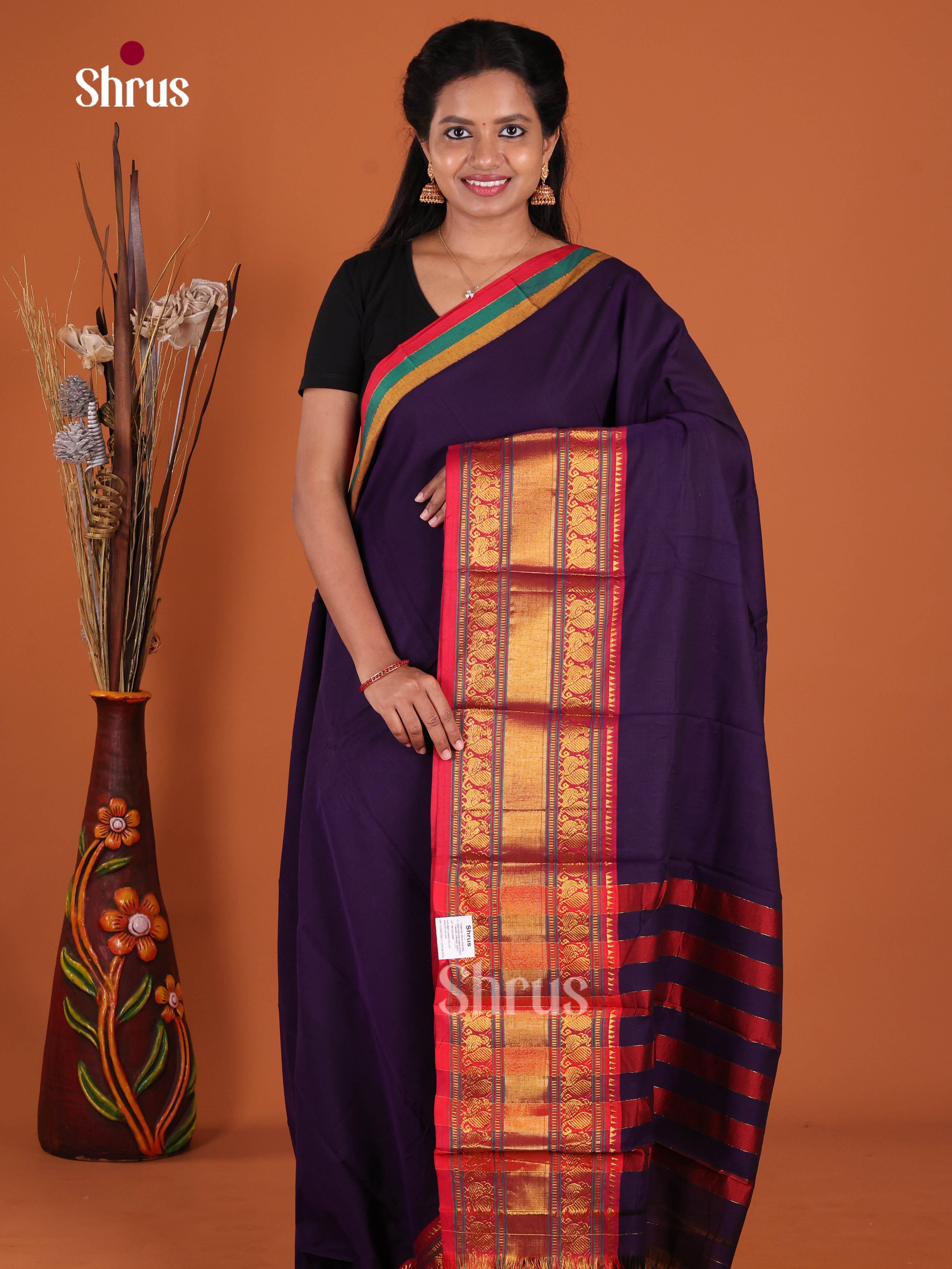 Violet & Red- Narayanpet Cotton Saree