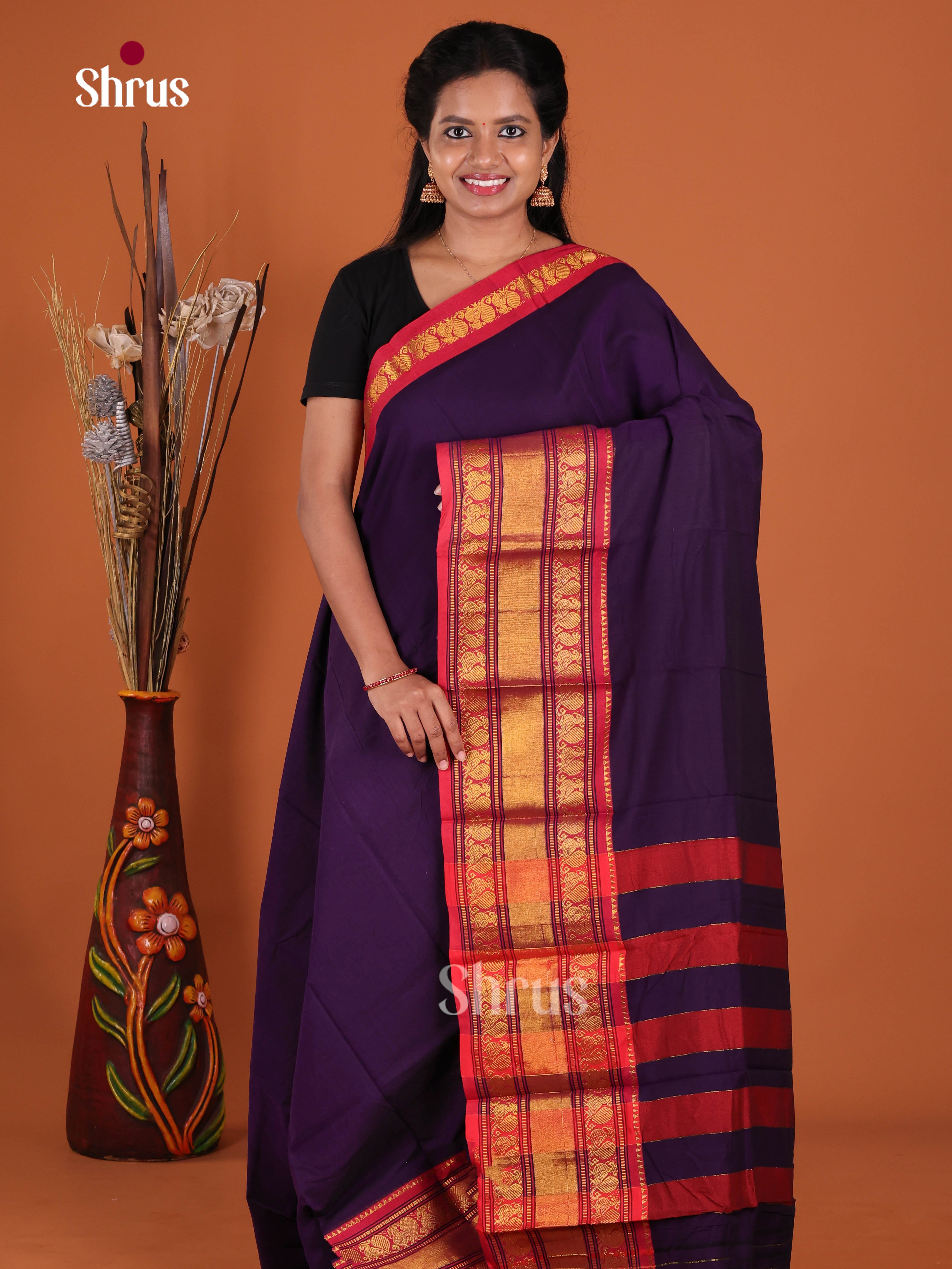 Violet & Red - Narayanpet Cotton Saree