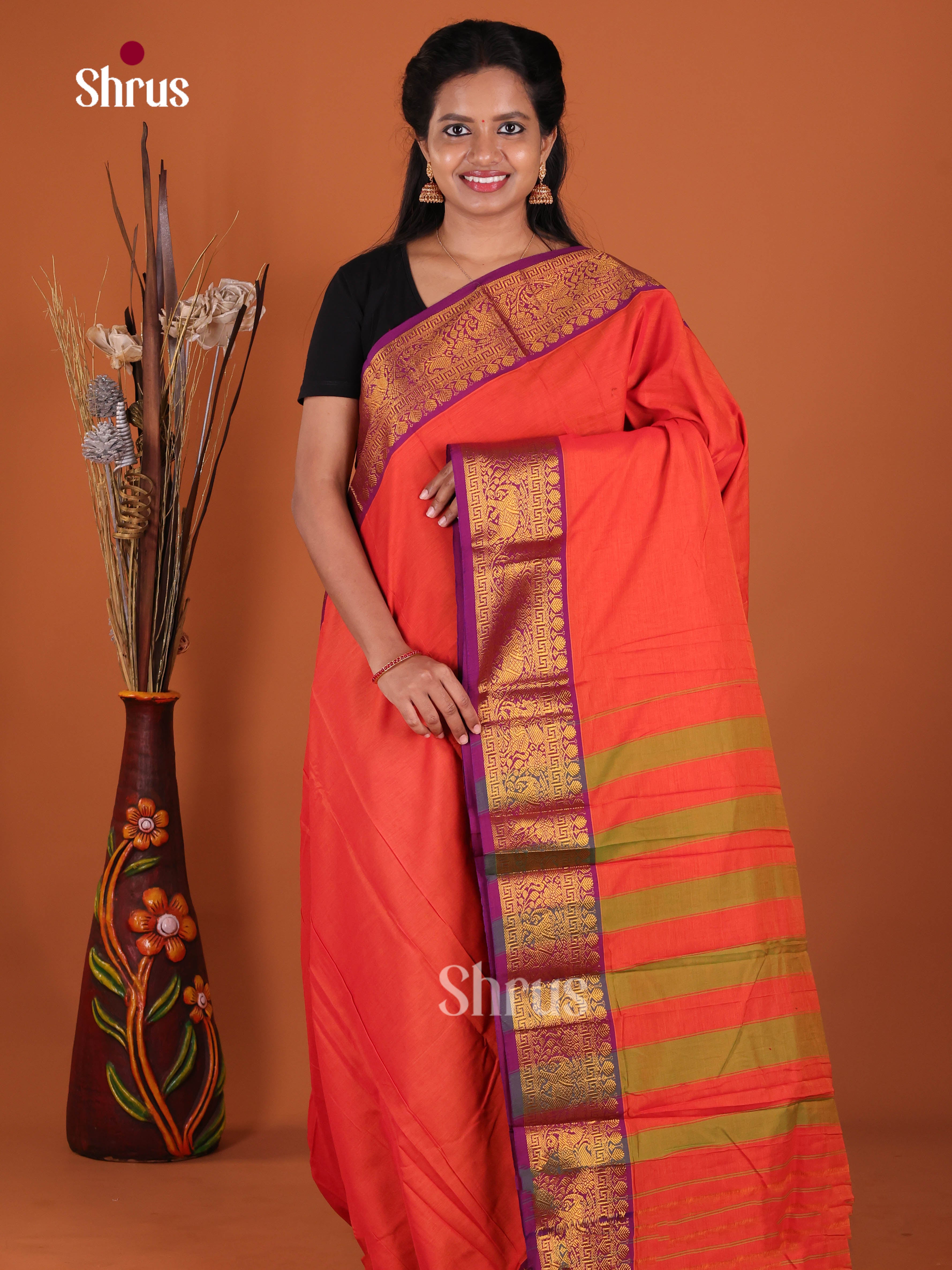 Orange & Violet - Narayanpet Cotton Saree