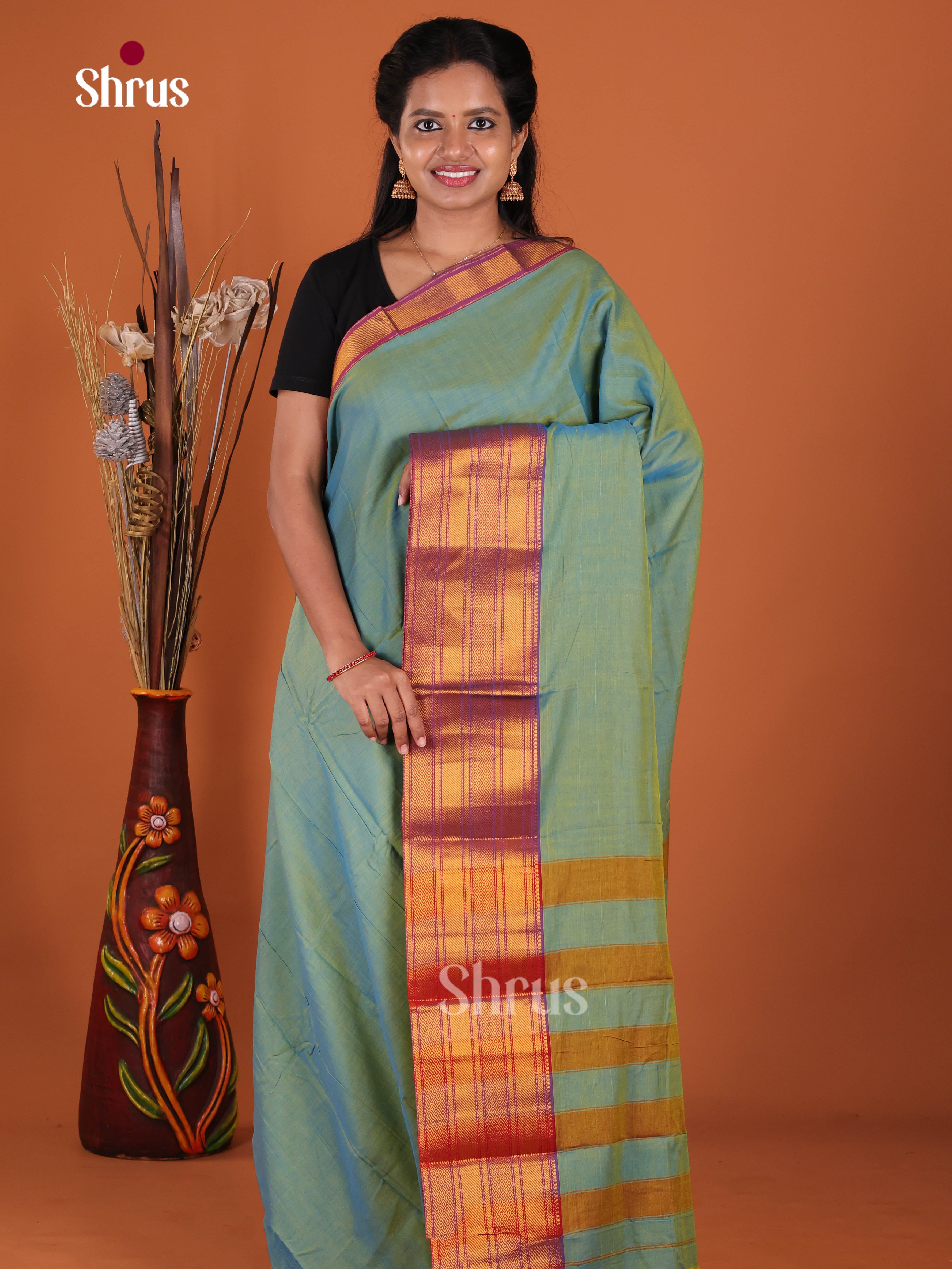 Double Shaded Green & Purple- Narayanpet Cotton Saree