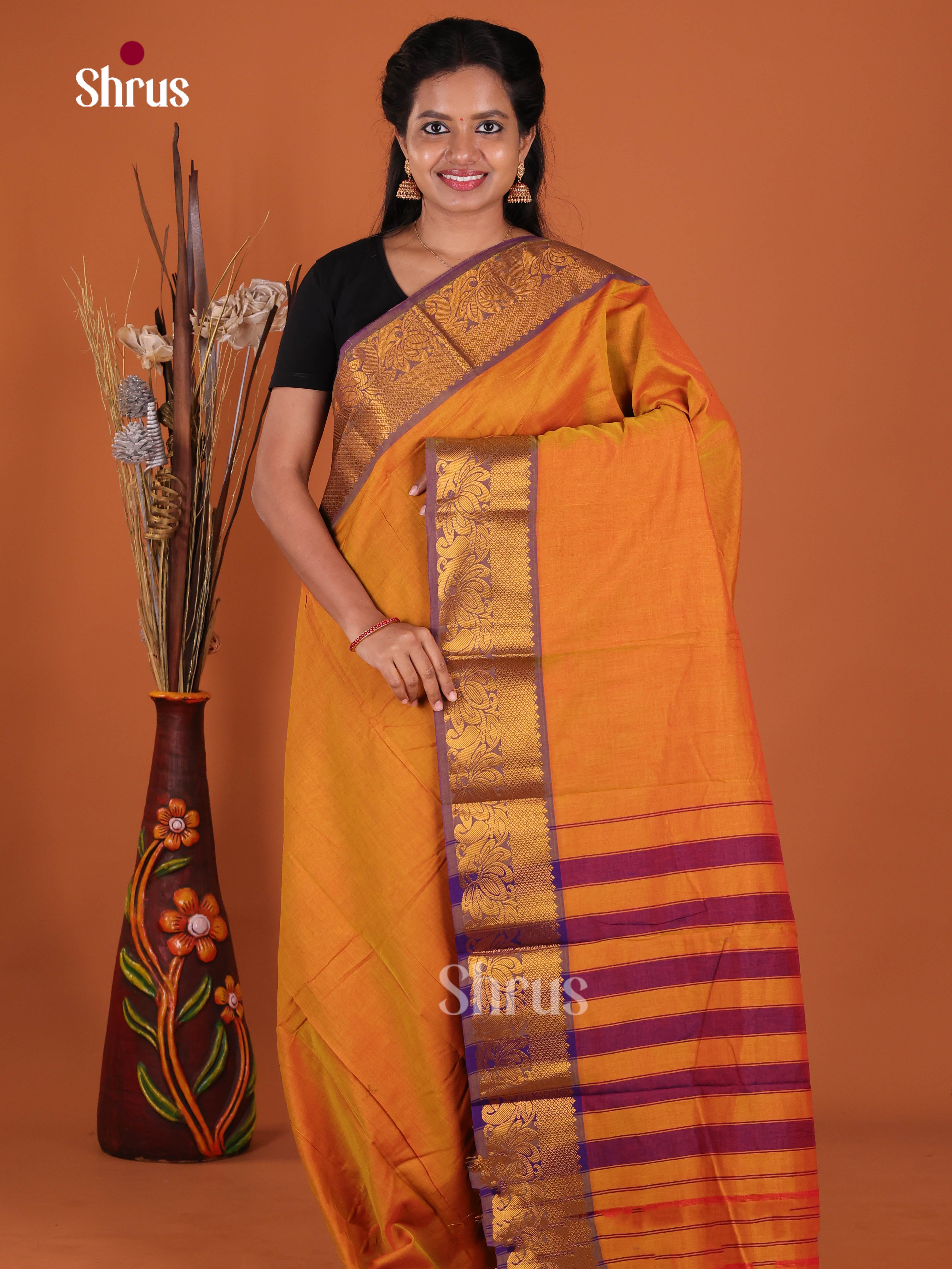 Mustard & Purple - Narayanpet Cotton Saree
