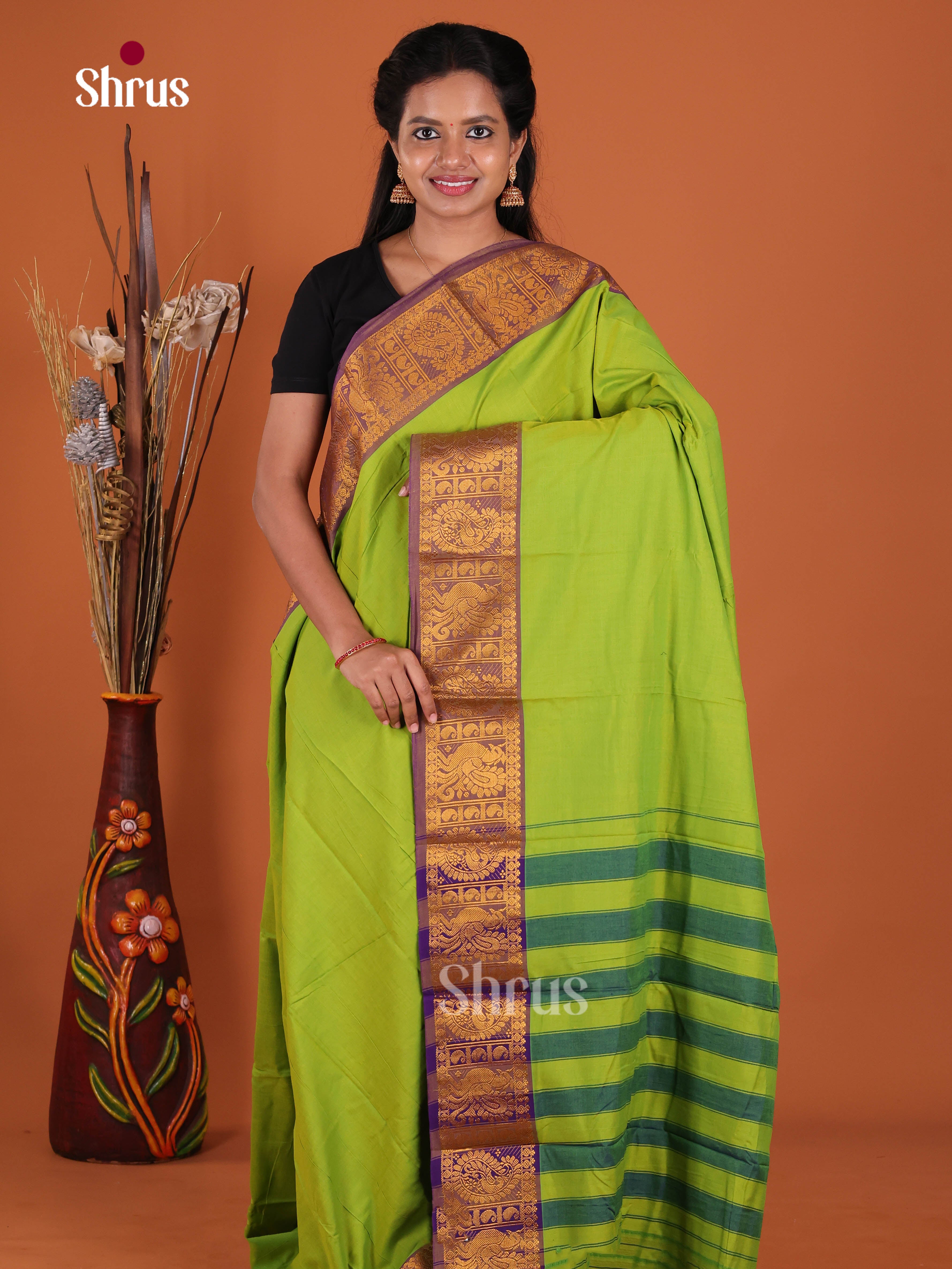 Light Green & Purple - Narayanpet Cotton Saree