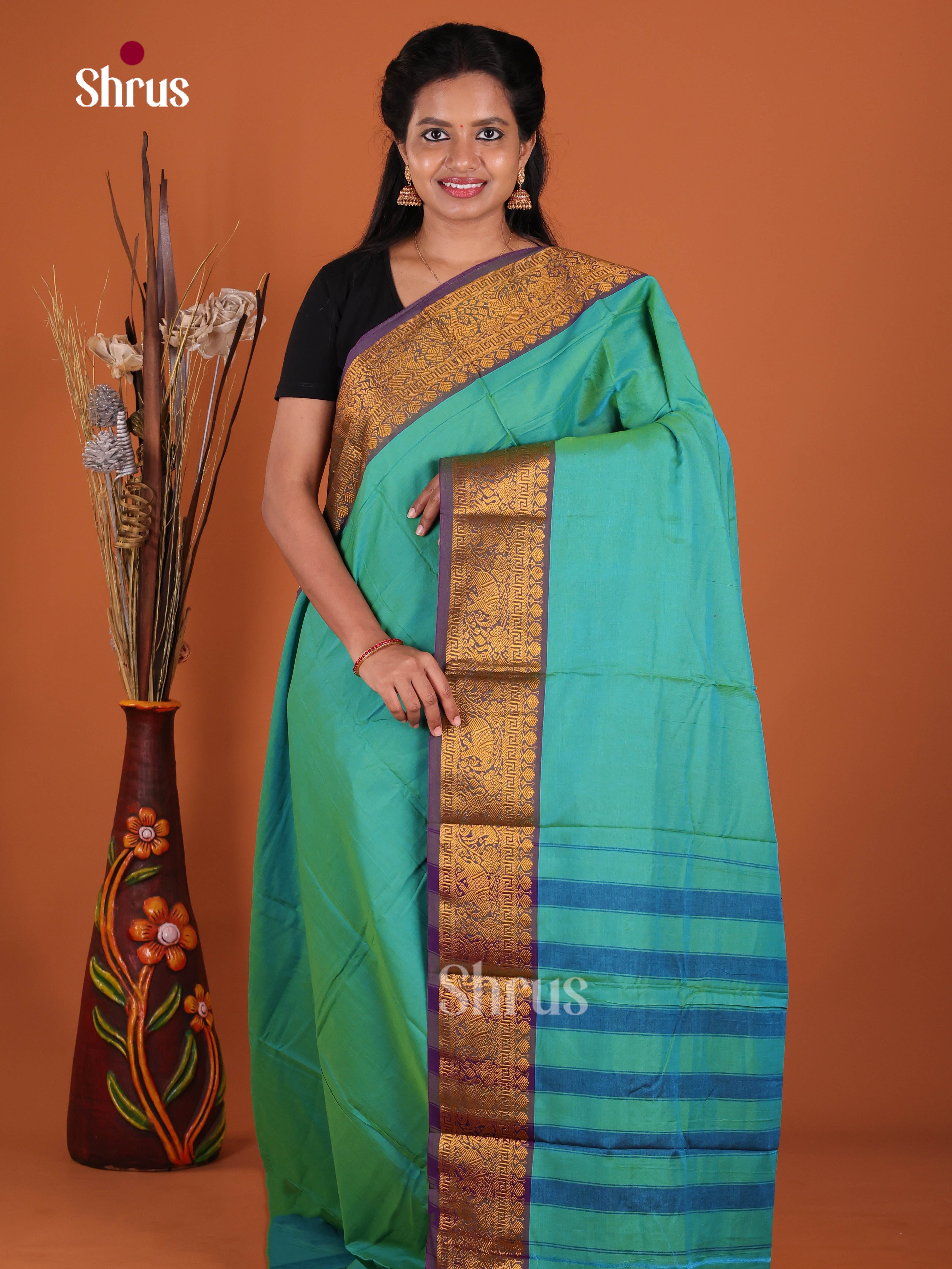 Teal & Purple - Narayanpet Cotton Saree