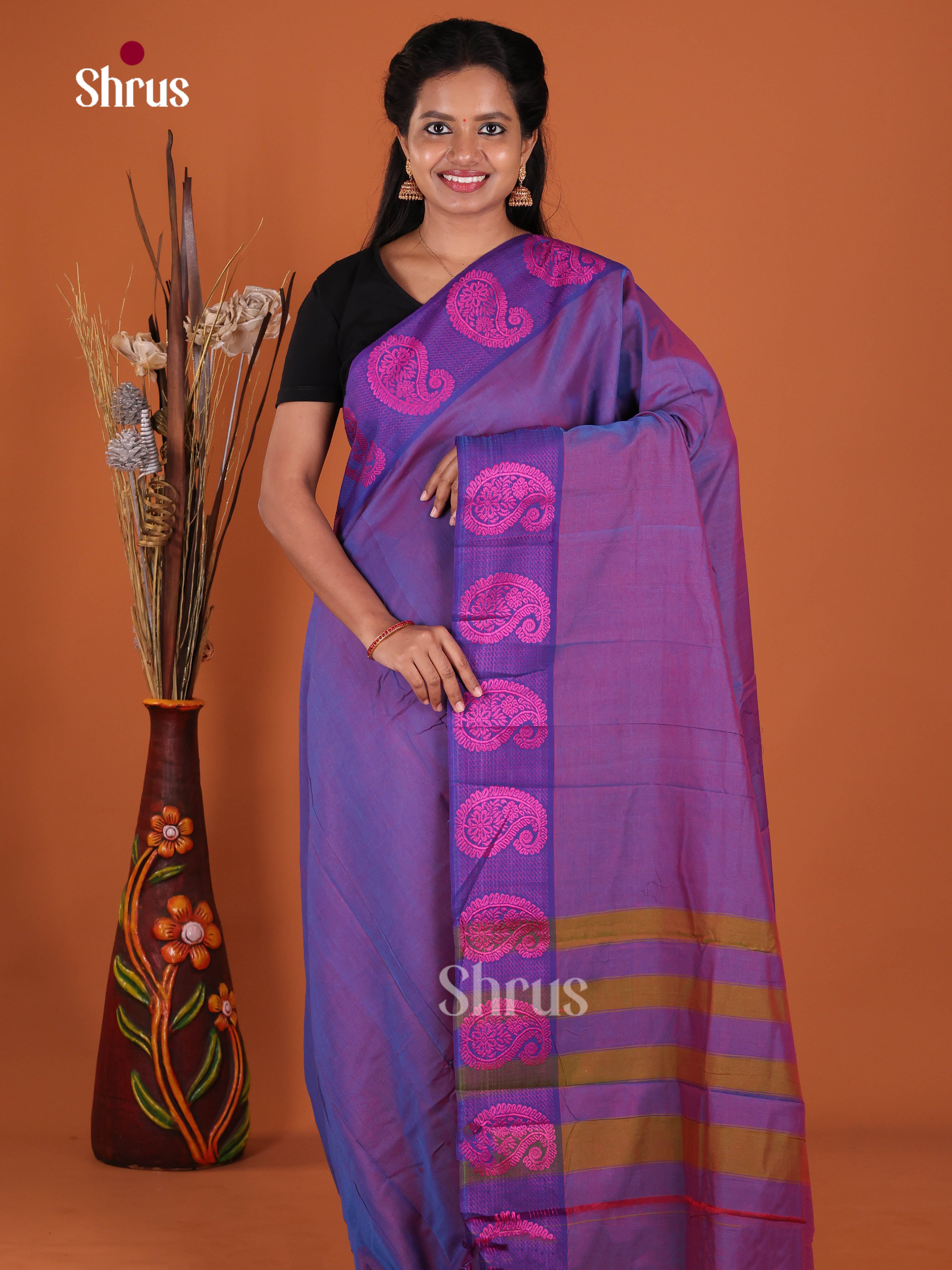 Double Shaded Purple & Blue - Narayanpet Cotton Saree