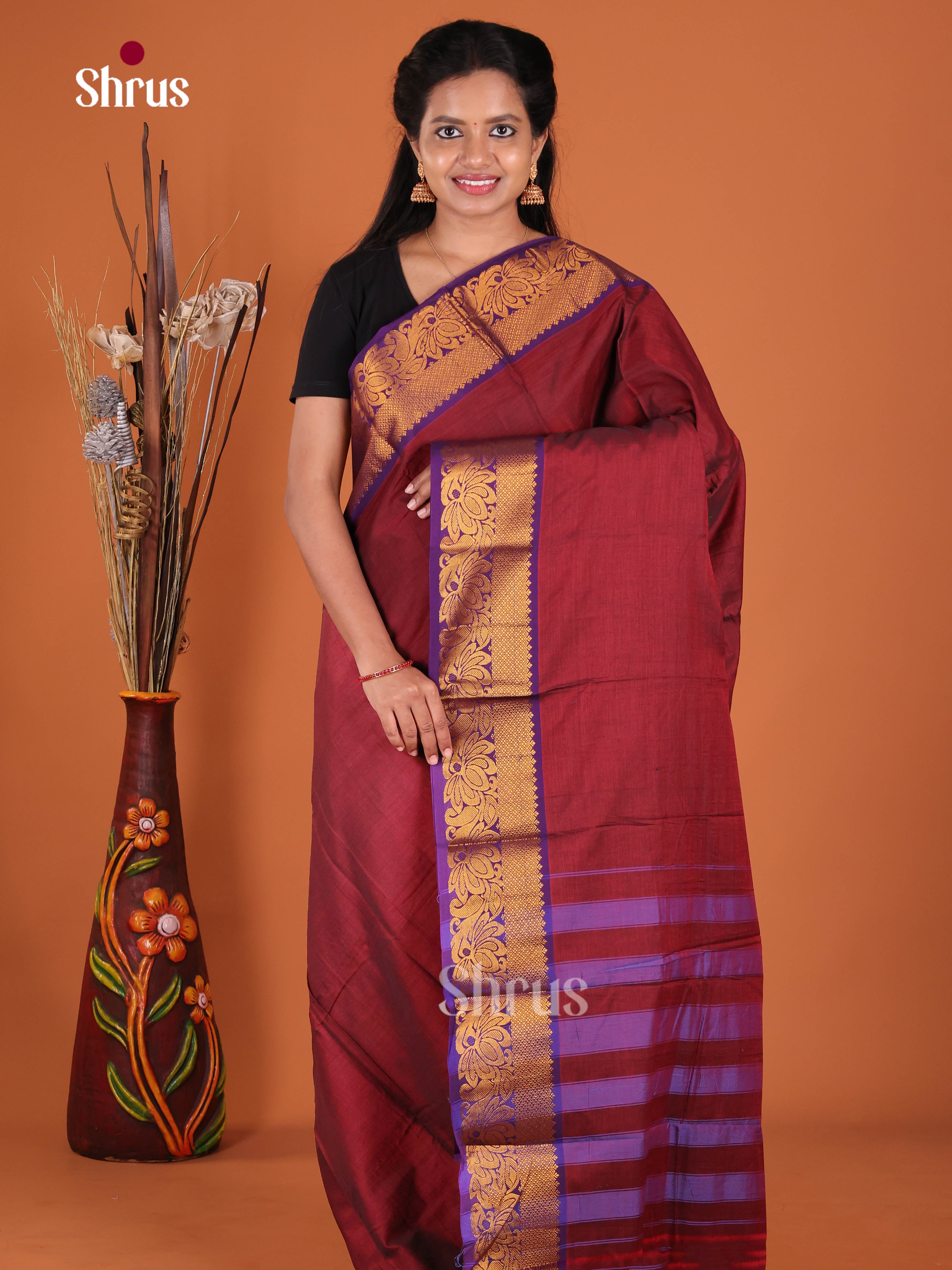 Maroon & Blue - Narayanpet Cotton Saree