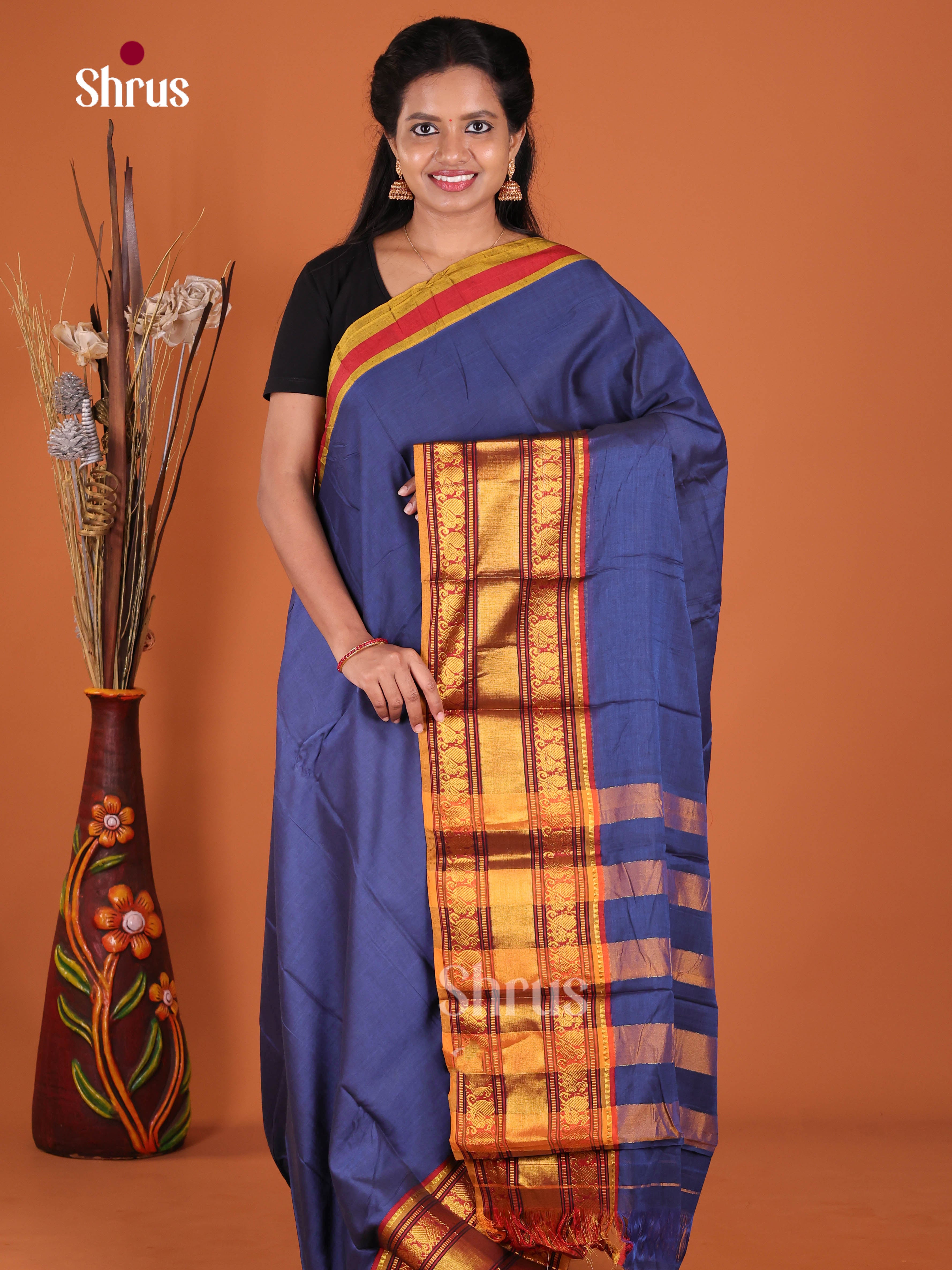 Blue & Red - Narayanpet Cotton Saree