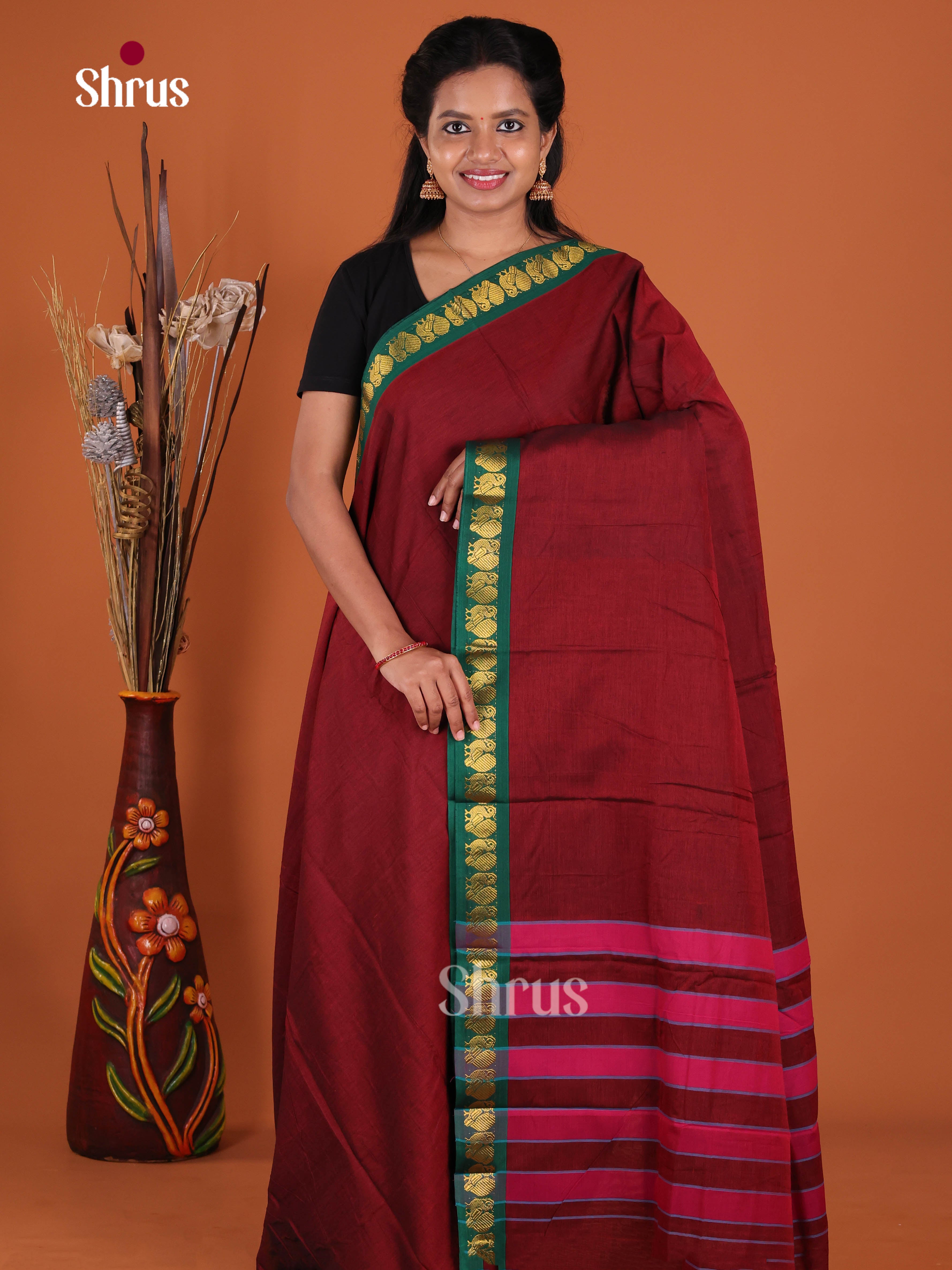Maroon & Green- Narayanpet Cotton Saree