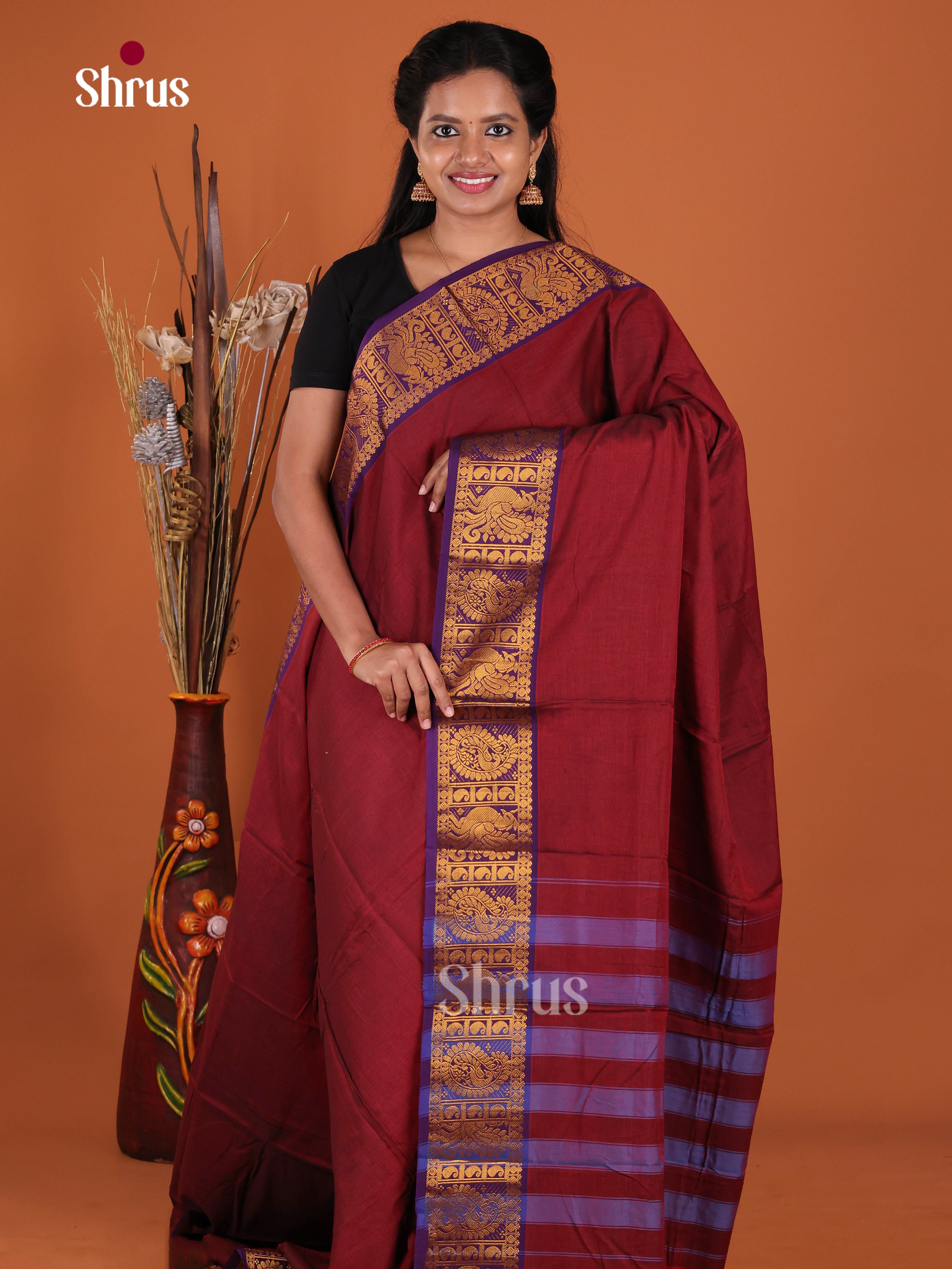 Maroon & Purple- Narayanpet Cotton Saree