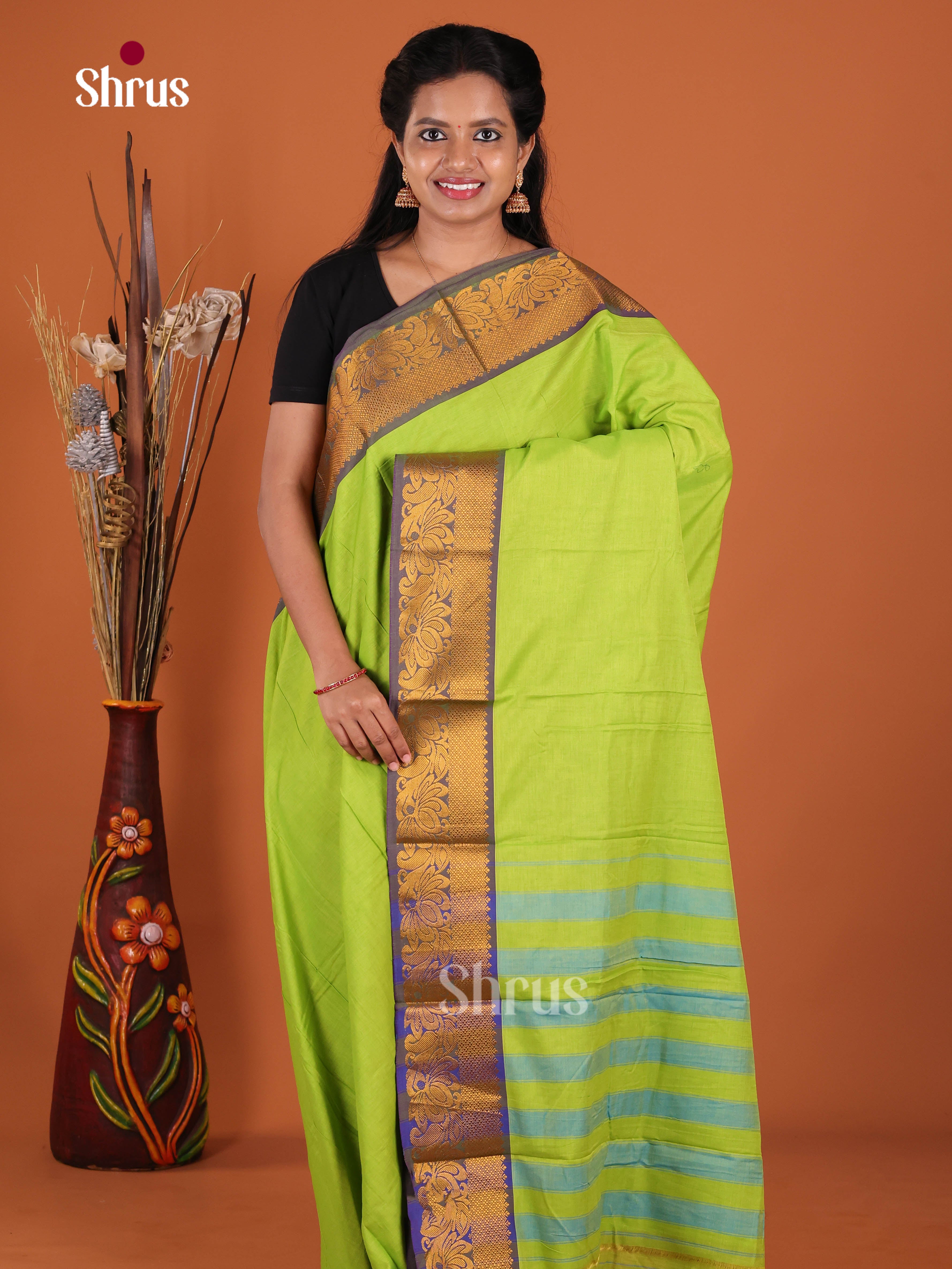 Light Green & Grey - Narayanpet Cotton Saree