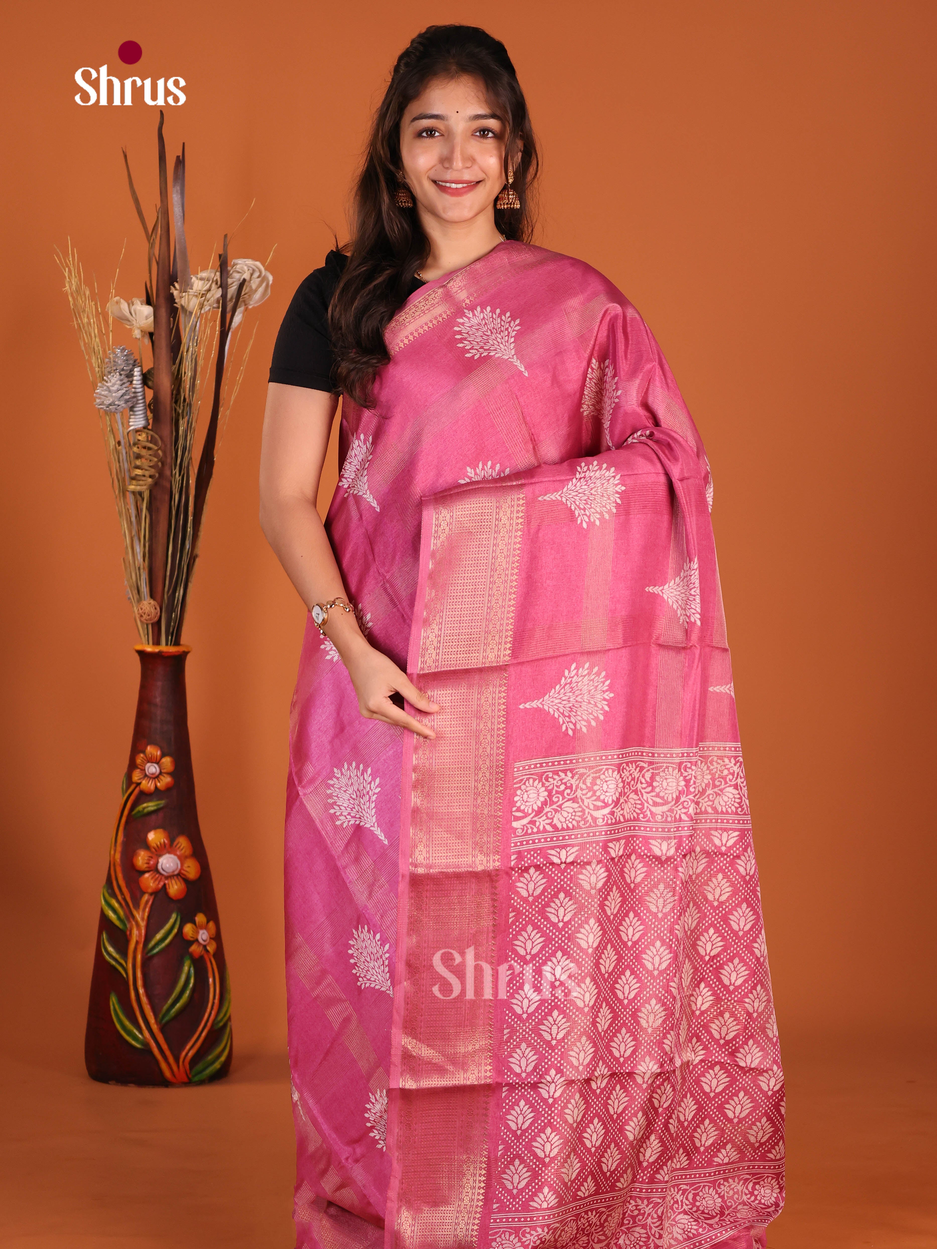 Pink - Semi Crepe Saree - Shop on Shrus.com