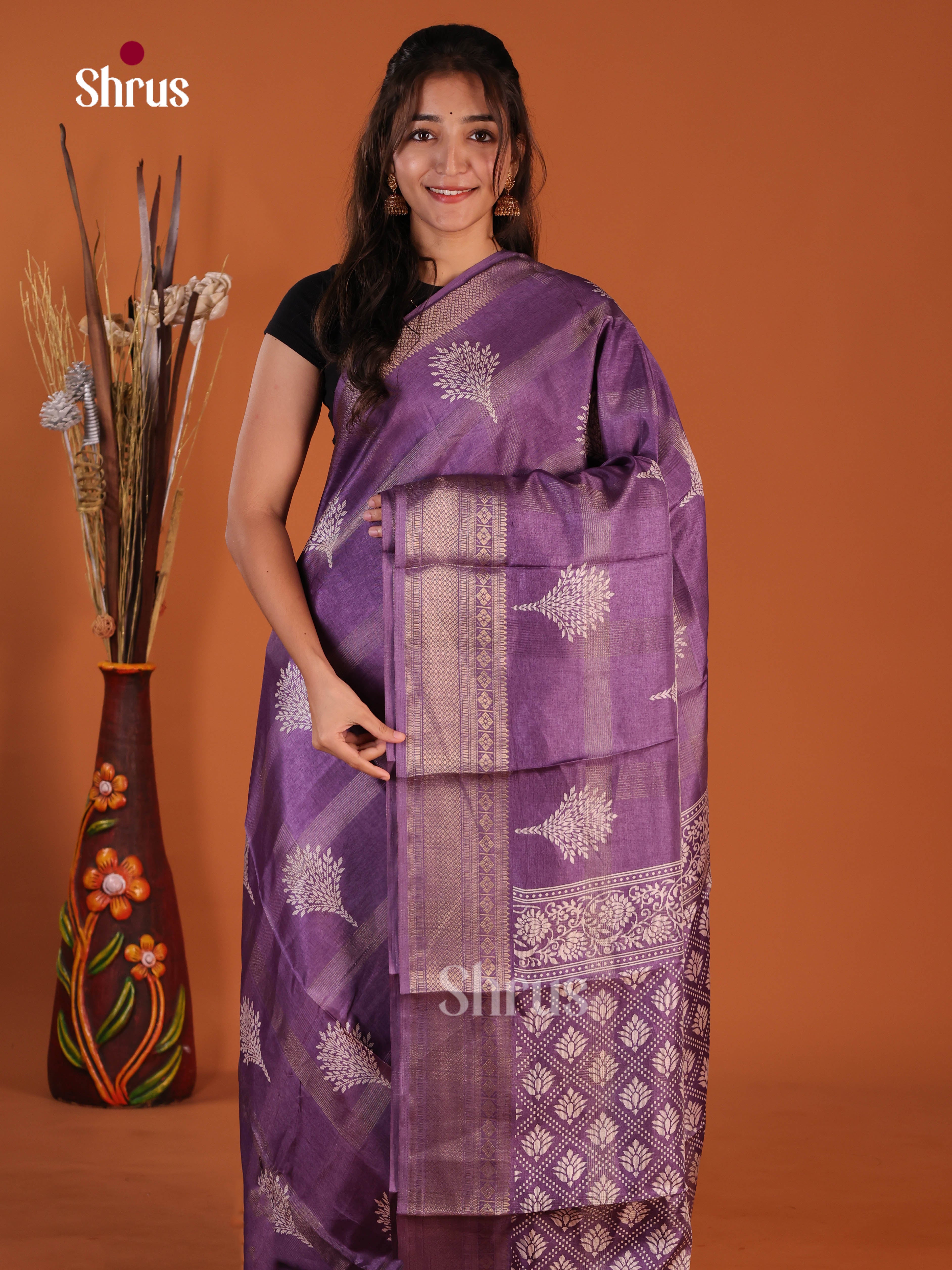 Purple- Semi Crepe Saree - Shop on Shrus.com