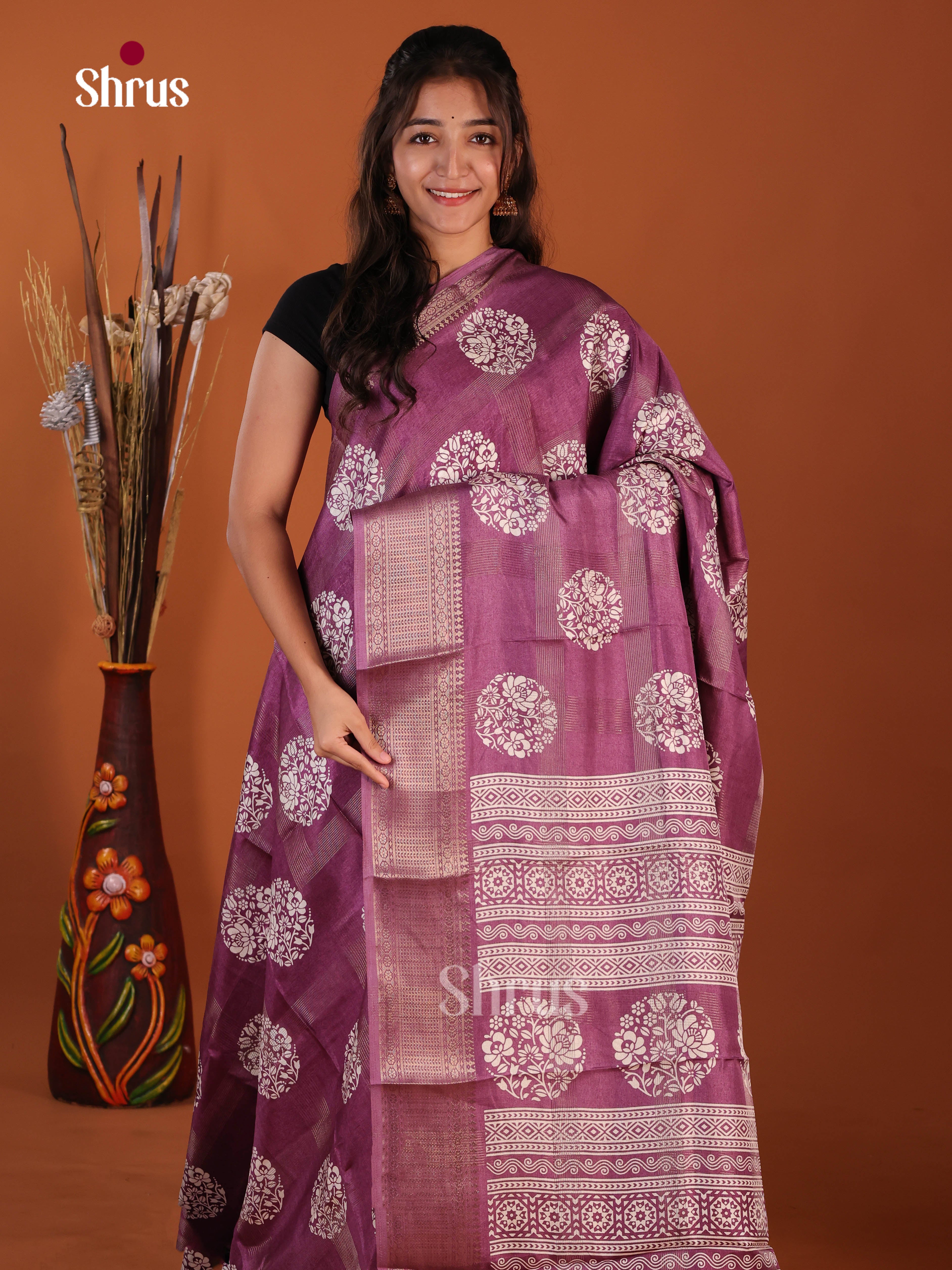 Purple - Semi Crepe Saree - Shop on Shrus.com