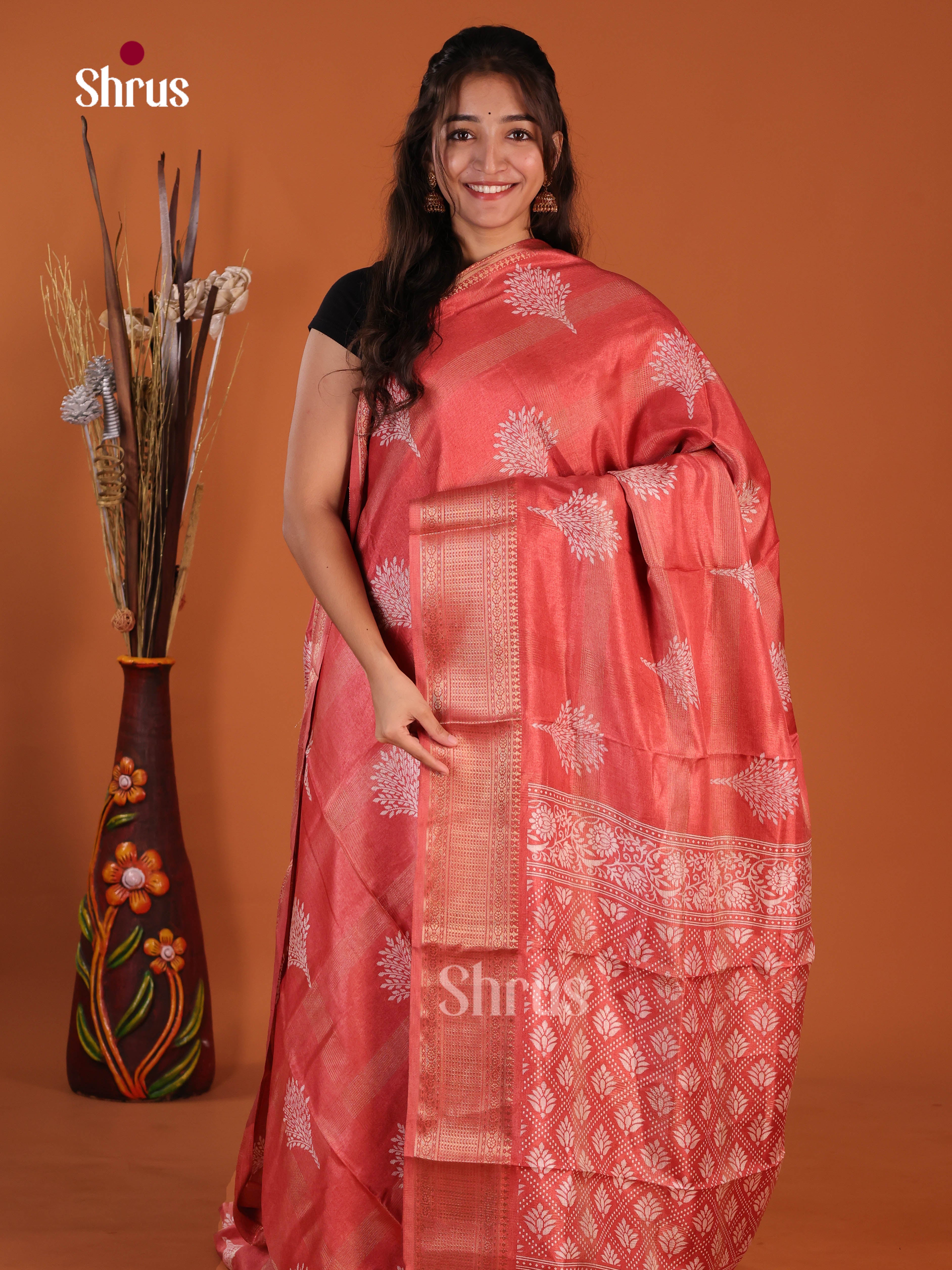 Red- Semi Crepe Saree - Shop on Shrus.com
