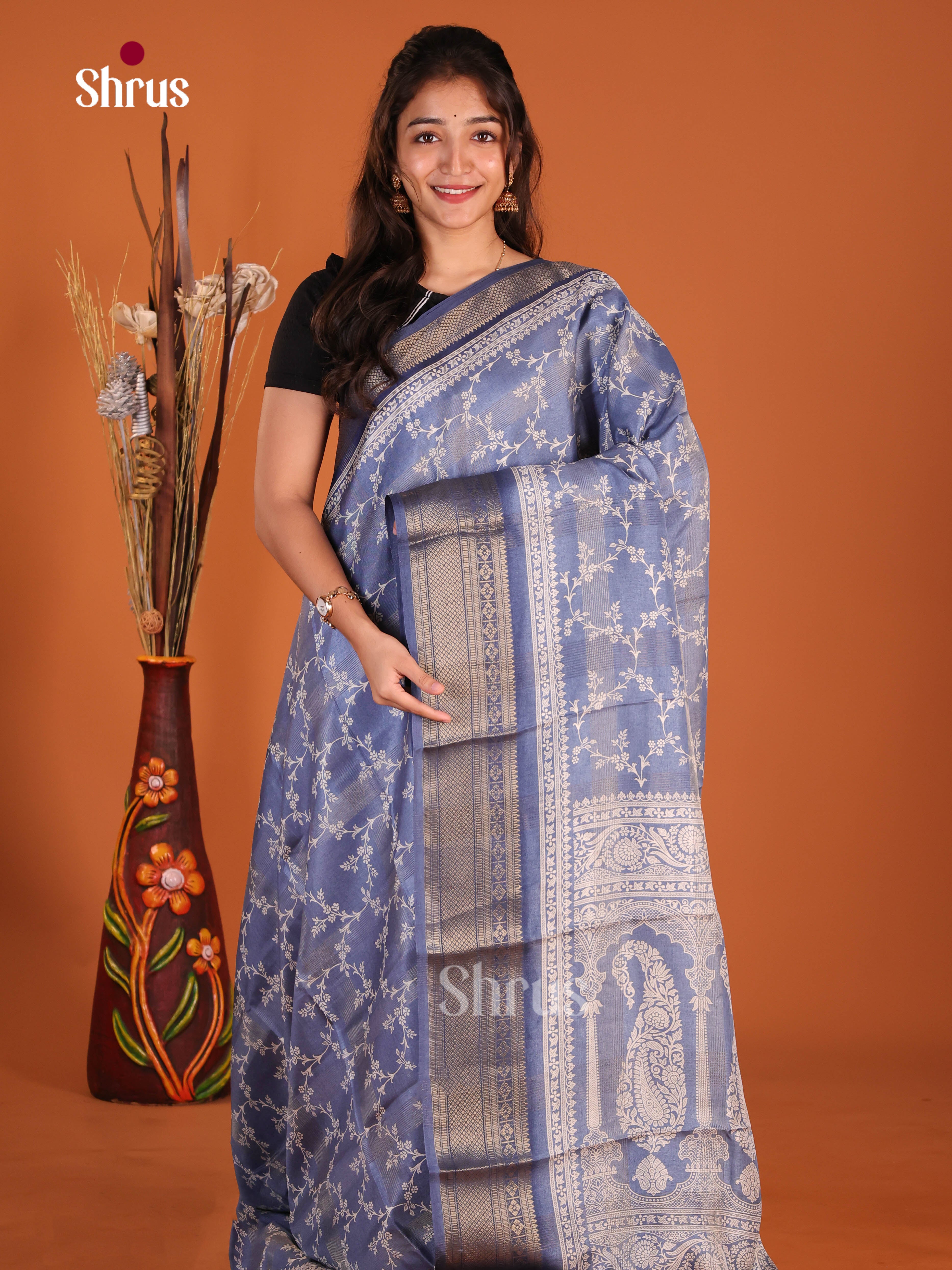 Blue- Semi Crepe Saree