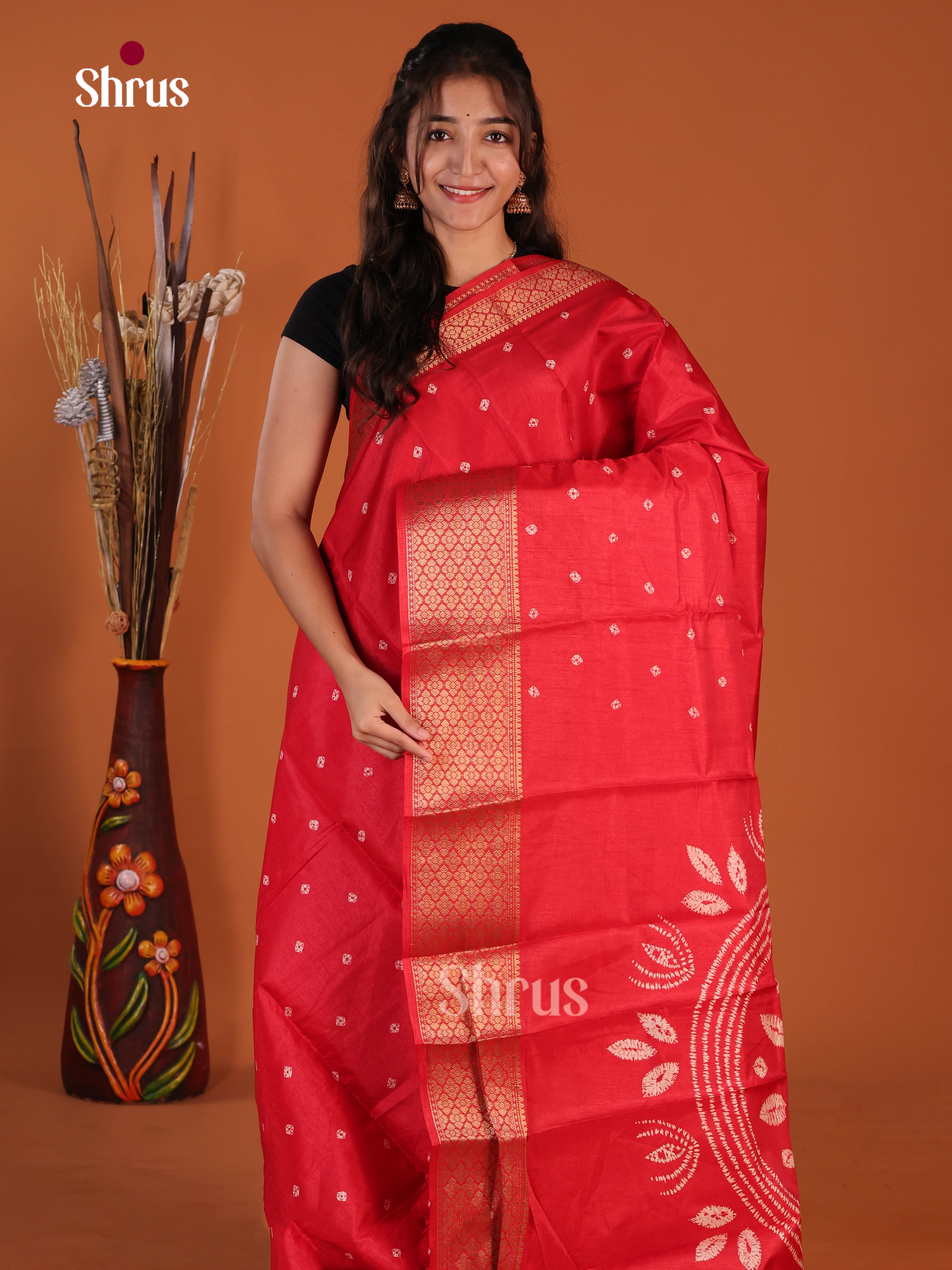Red - Semi Crepe Saree - Shop on Shrus.com