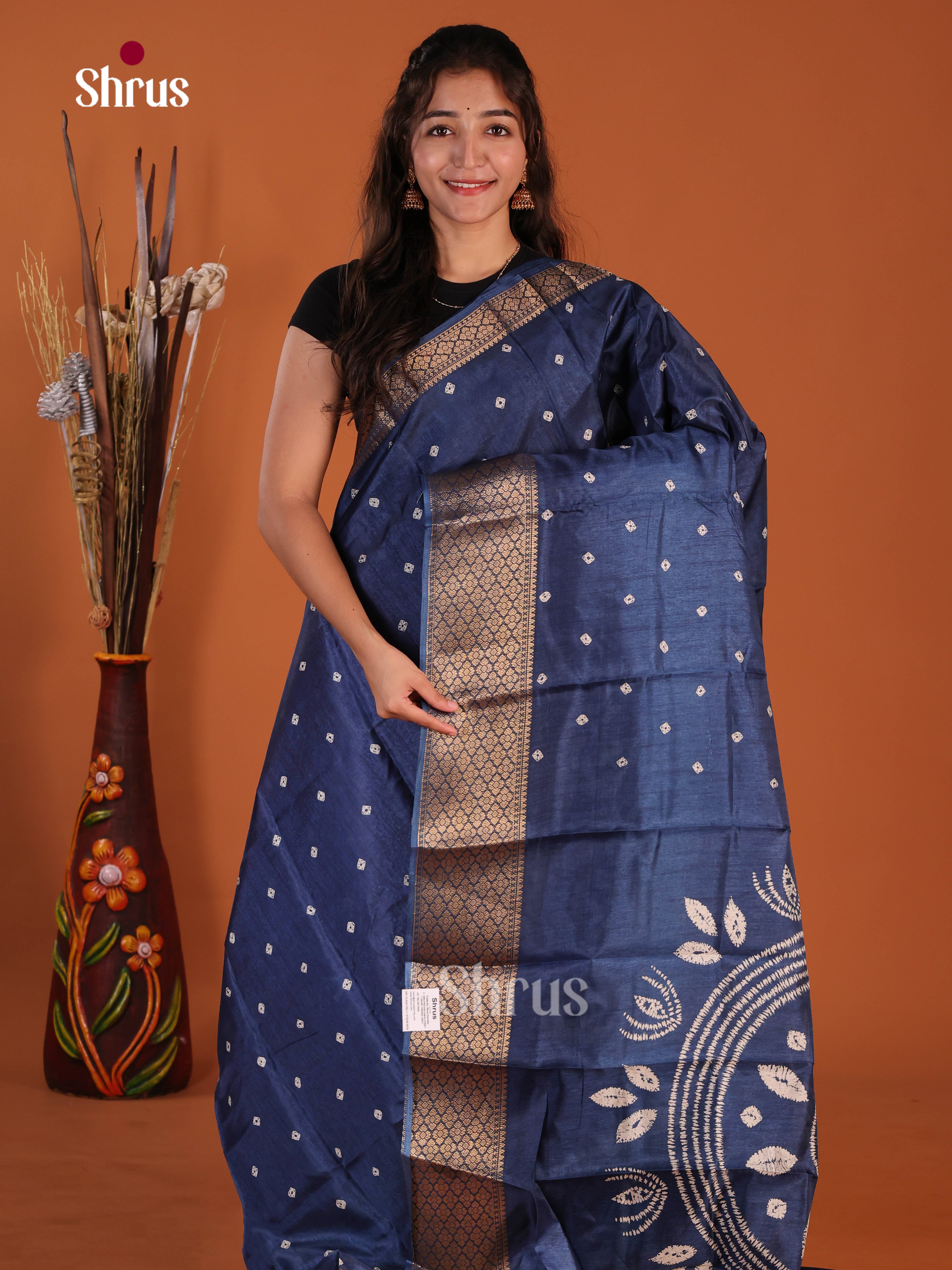 Blue - Semi Crepe Saree