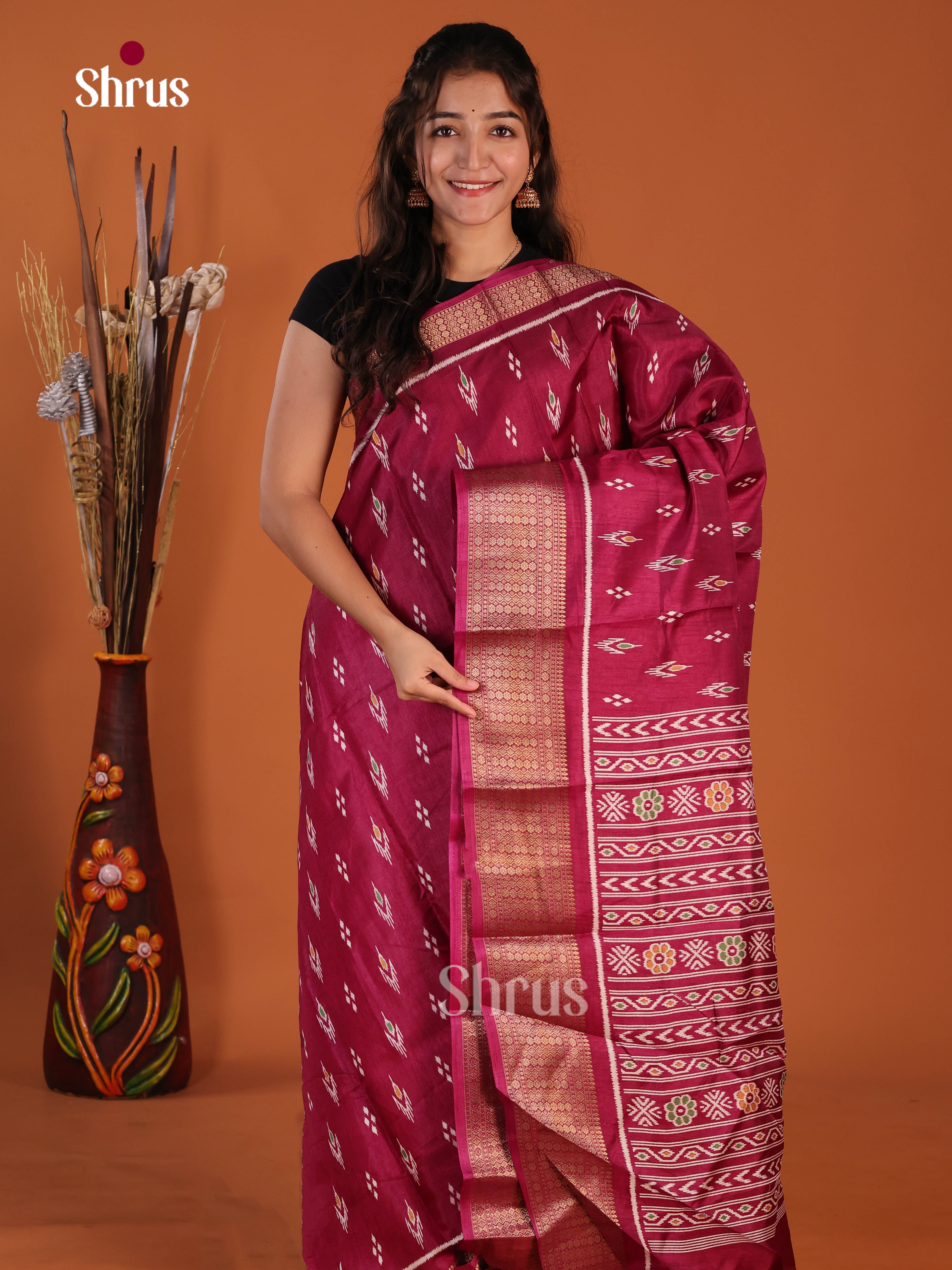 Maroon - Semi Crepe Saree - Shop on Shrus.com