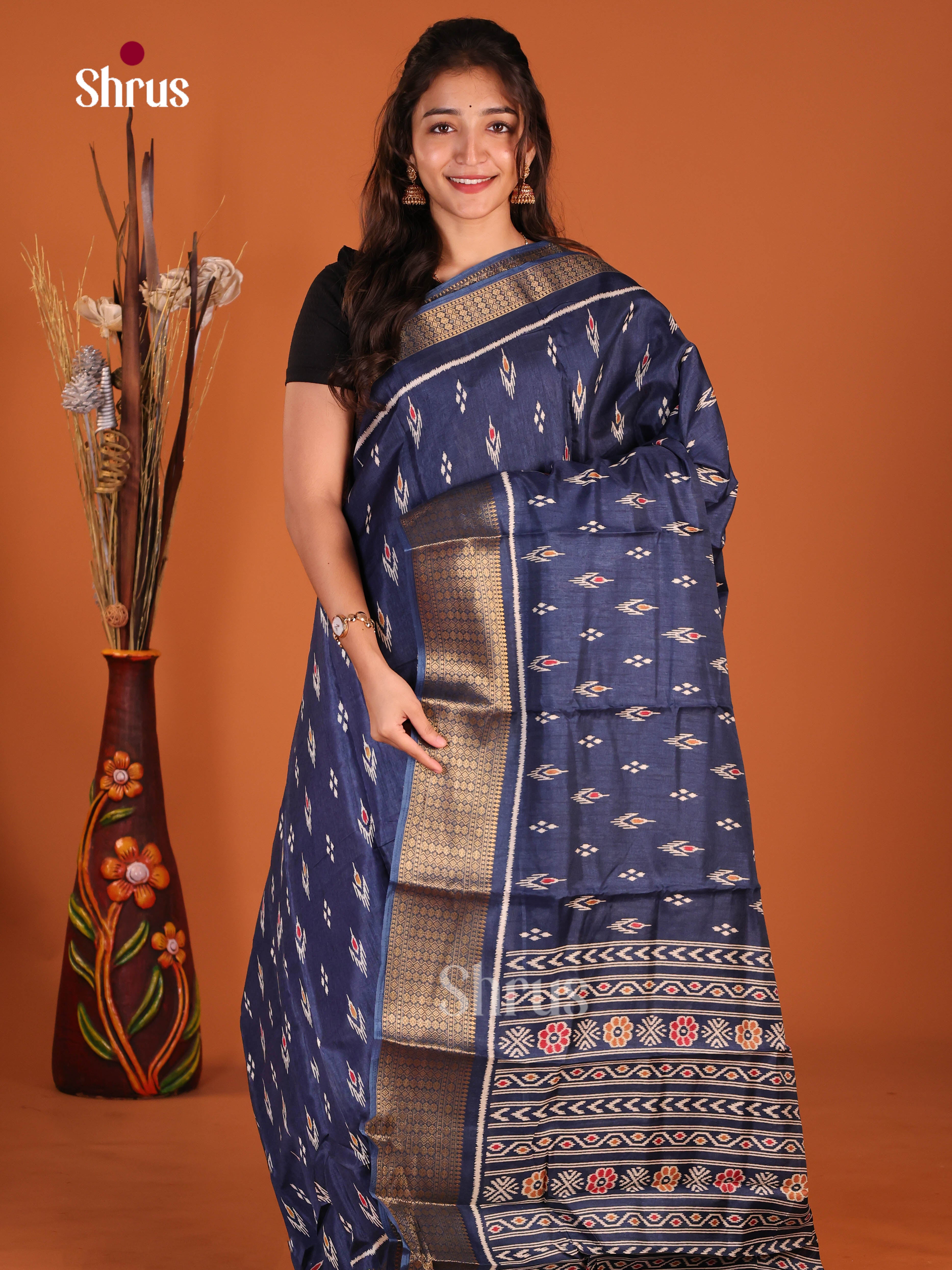 Blue - Semi Crepe Saree